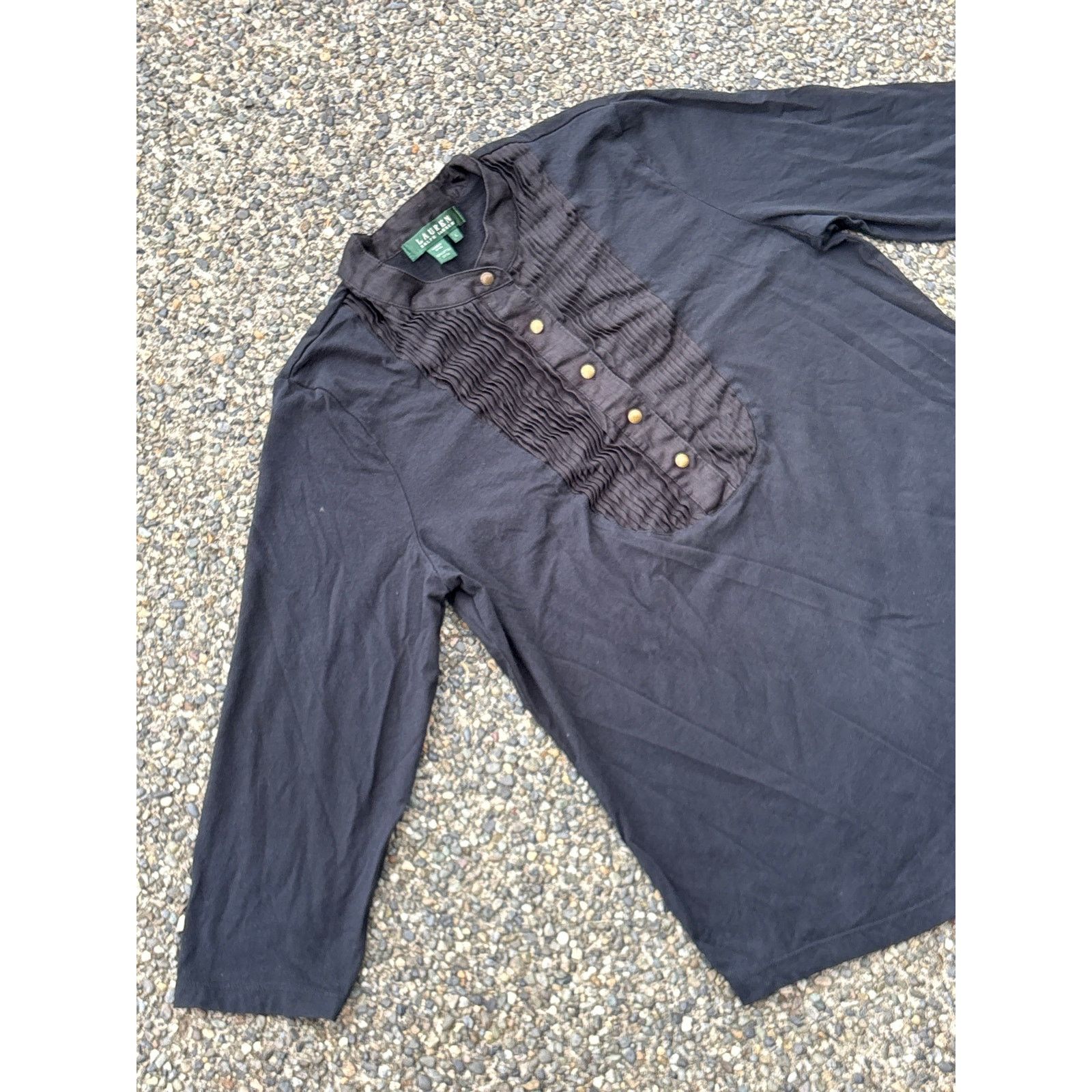 Lauren Ralph Lauren Lauren Ralph Lauren split neckline metal button black shirt Size L / US 10 / IT 46 - 3 Thumbnail