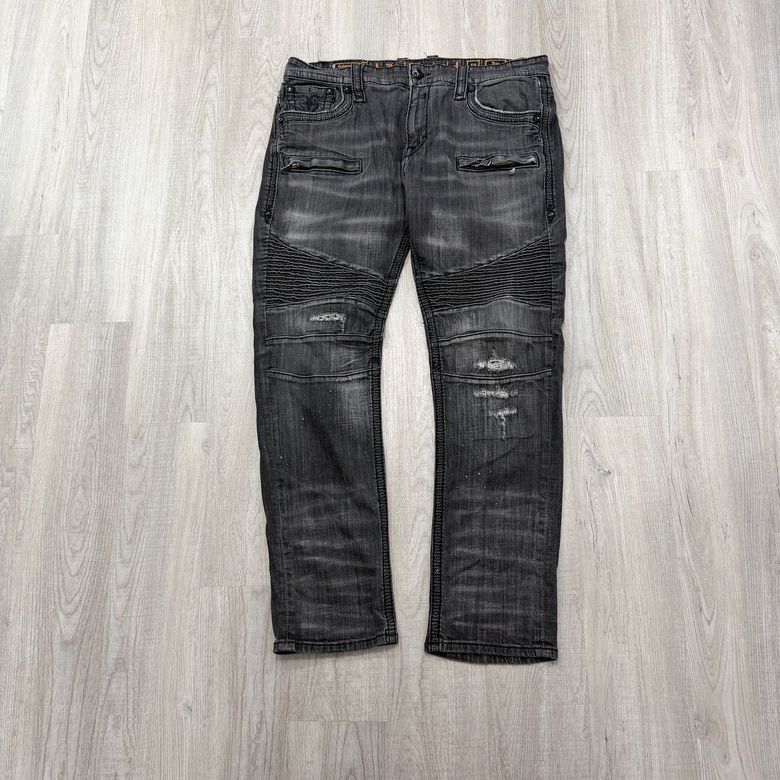 Rock Revival Rock Revival Ben Biker Jeans Men's 40 (Fits 40x33) Black Size US 40 / EU 56 - 1 Thumbnail