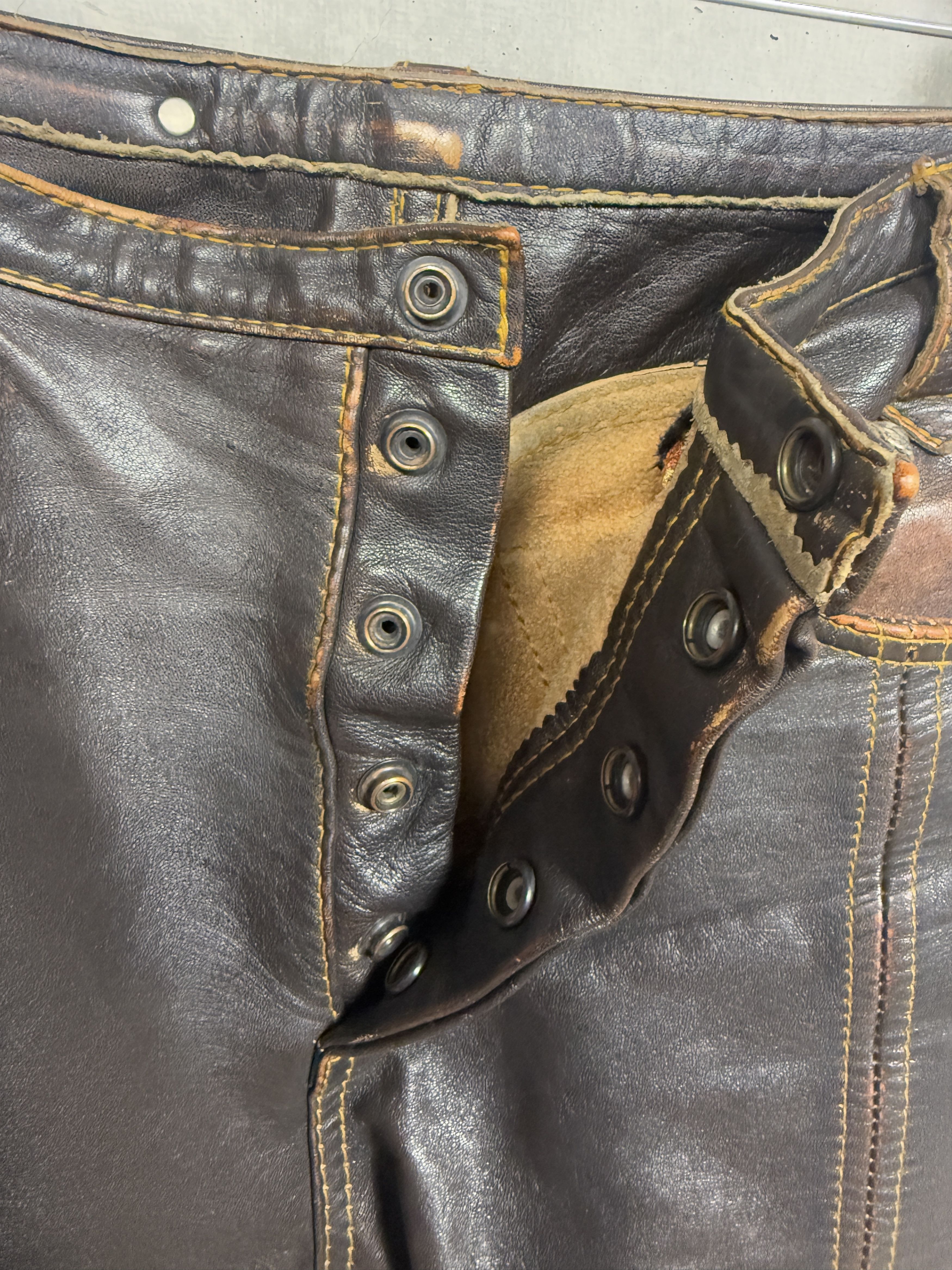 Japanese Brand SKKIN USA Vintage Leather Pants flare stingray Size US 33 - 4 Thumbnail
