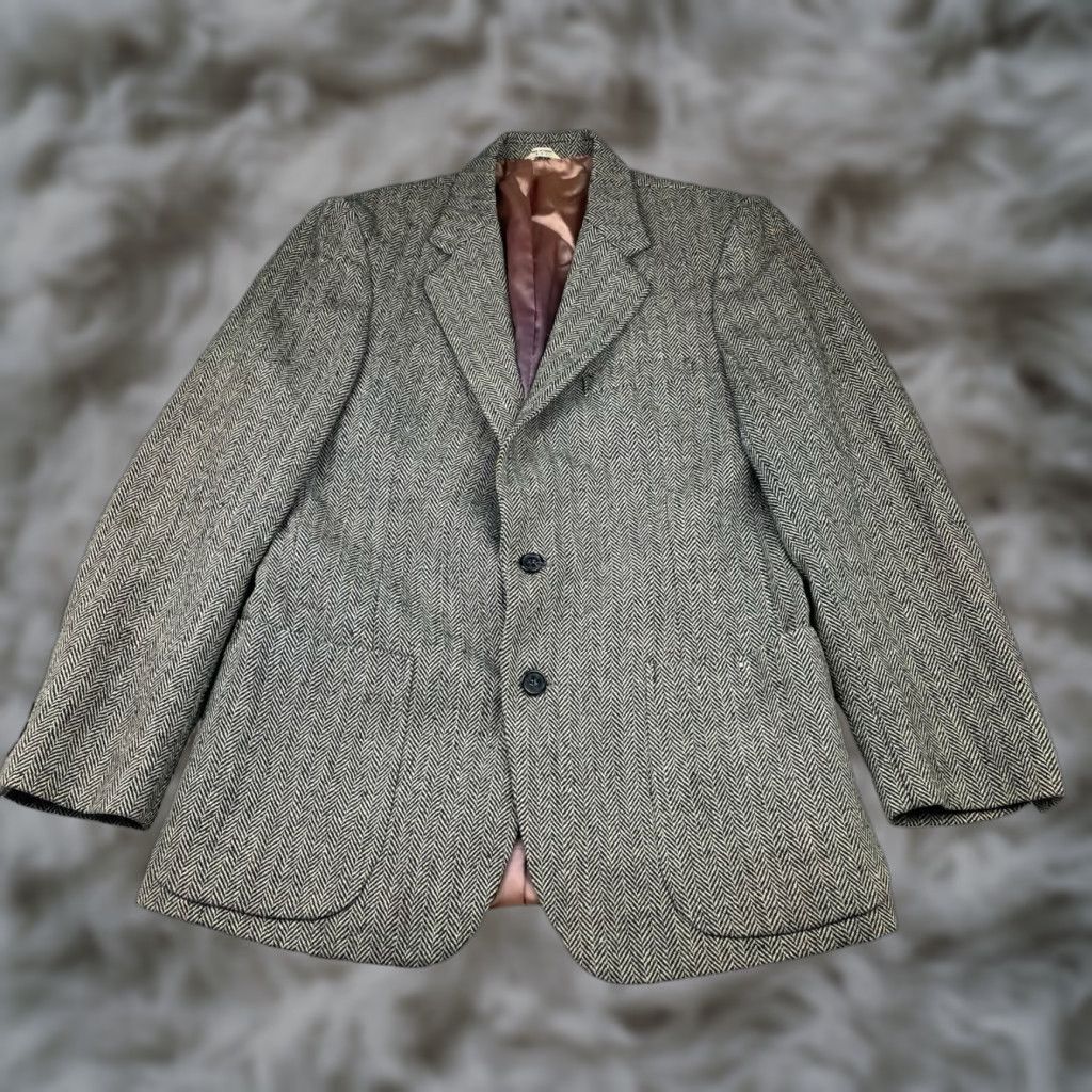 Vintage VINTAGE Scotts Grey Ltd. Men’s Tweed Blazer Jacket 2-Button Black White Herringbone 38R Mens Size 38R - 1 Thumbnail