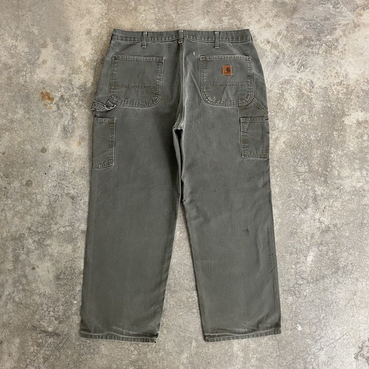 Carhartt VTG Carhartt Faded Moss Green Ripped Carpenter Pants Size US 37 - 18 Thumbnail