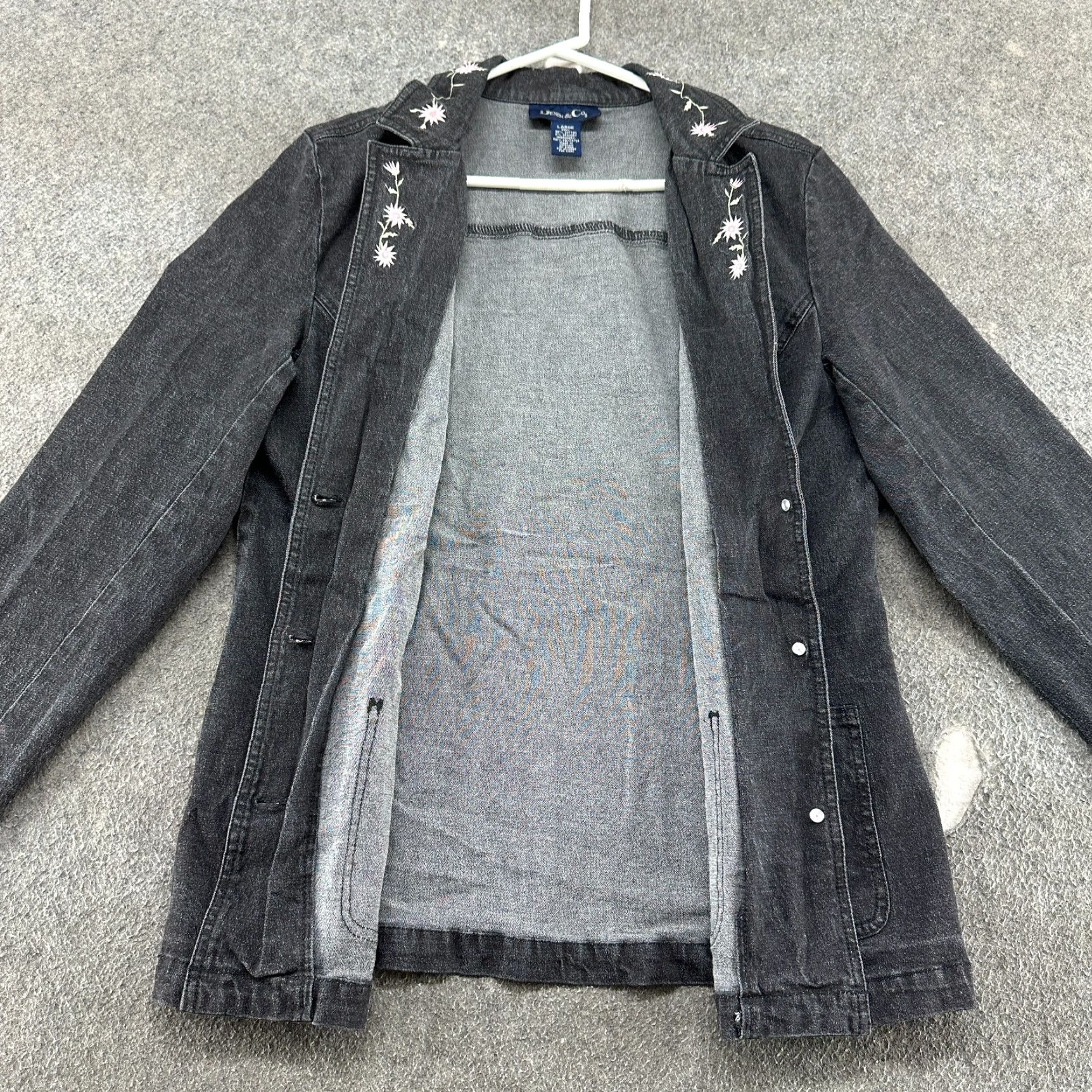 Denim & Co. VINTAGE Denim & Co Jacket Womens L Black Denim Coat Mid-Length Dark Wash 90s Biker Size 36" / US 14 / IT 50 - 3 Thumbnail