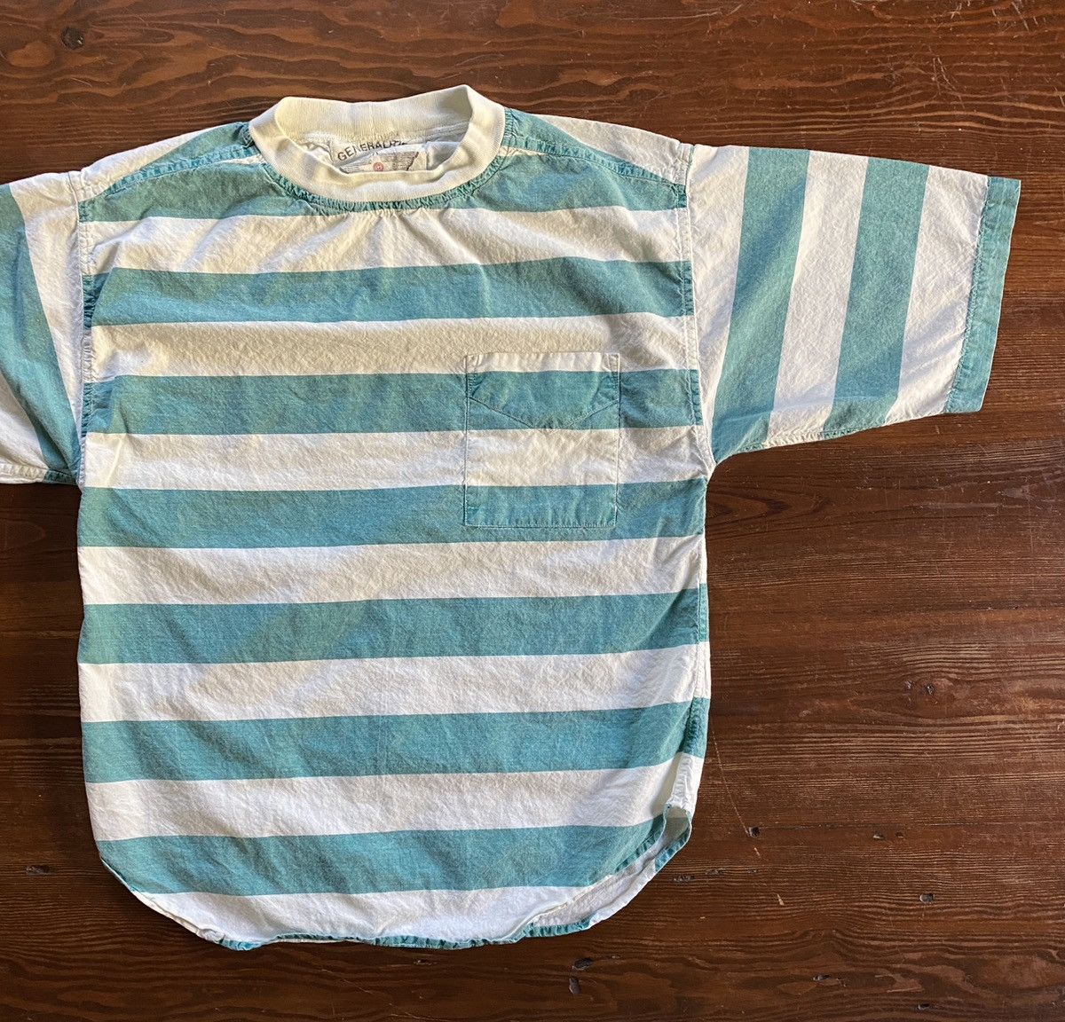 Vintage Vintage 90’s Generalities Faded Stripe Denim Like Pocket Tee Size US L / EU 52-54 / 3 - 1 Thumbnail