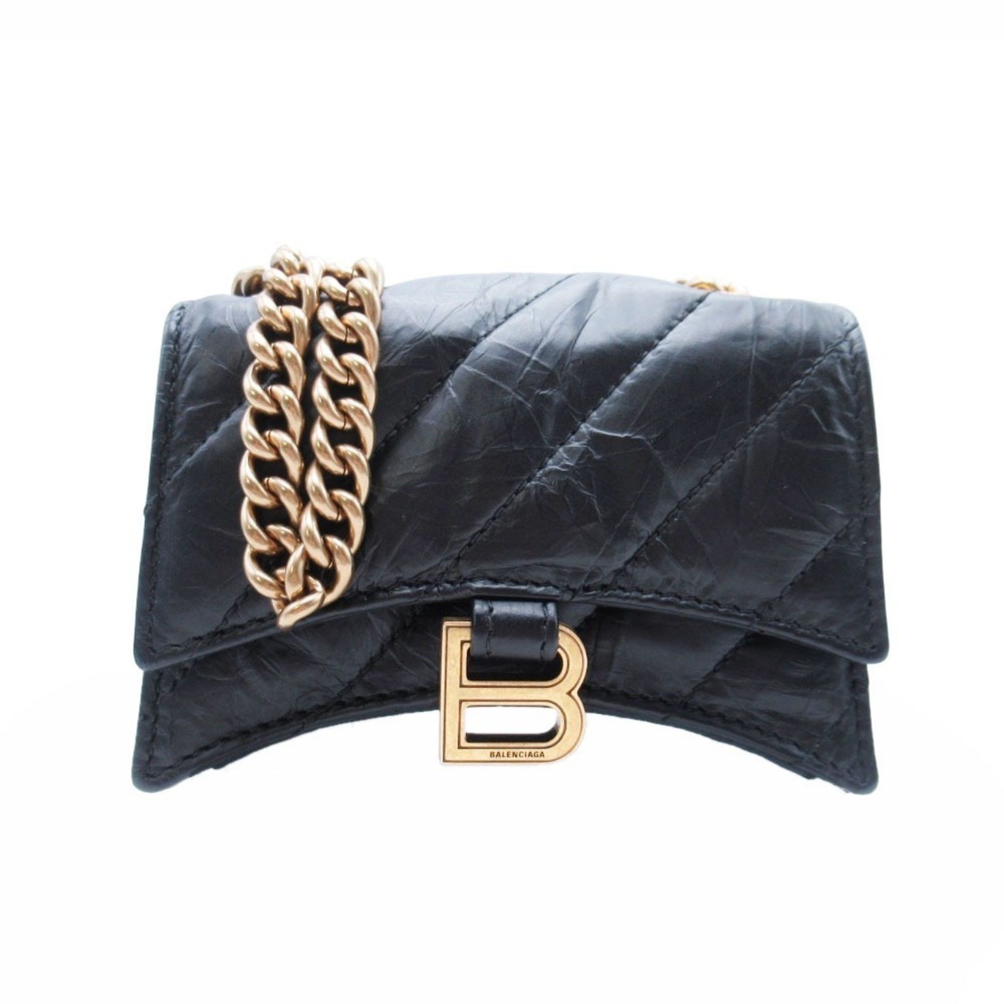 BALENCIAGA Chain Shoulder Mini Bag Pochette in Crushed Calfskin