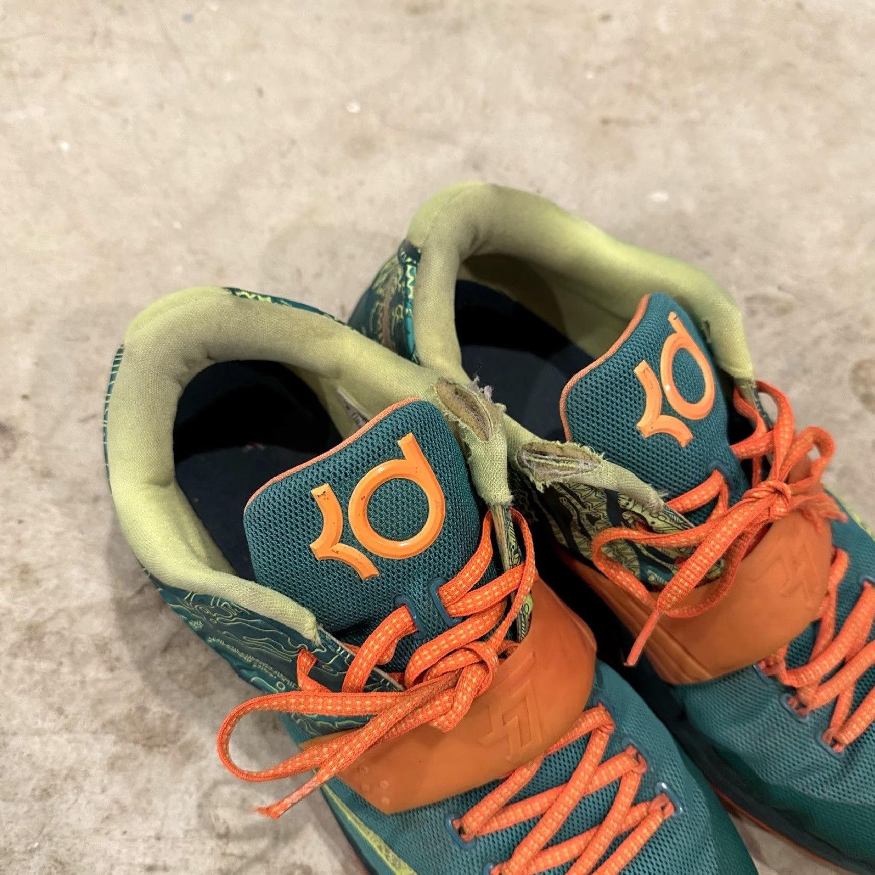 Nike VINTAGE Nike KD VII 7 'Weatherman' Green Orange Yellow Men's Size 12 653996-303 WORN Sneakers Size US 12 / EU 45 - 5 Thumbnail
