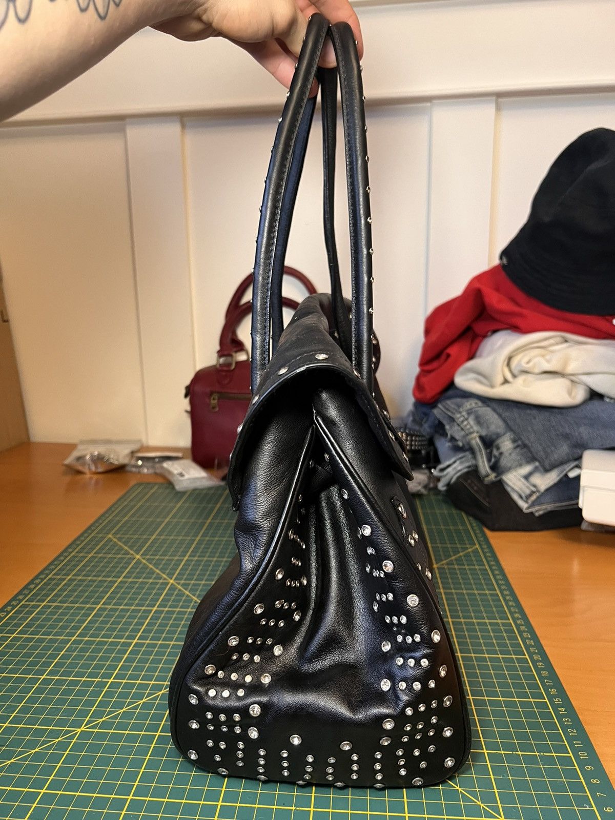 Vintage Vintage CNKW studded rhinestone leather “Birkin” handbag Size ONE SIZE - 15 Thumbnail