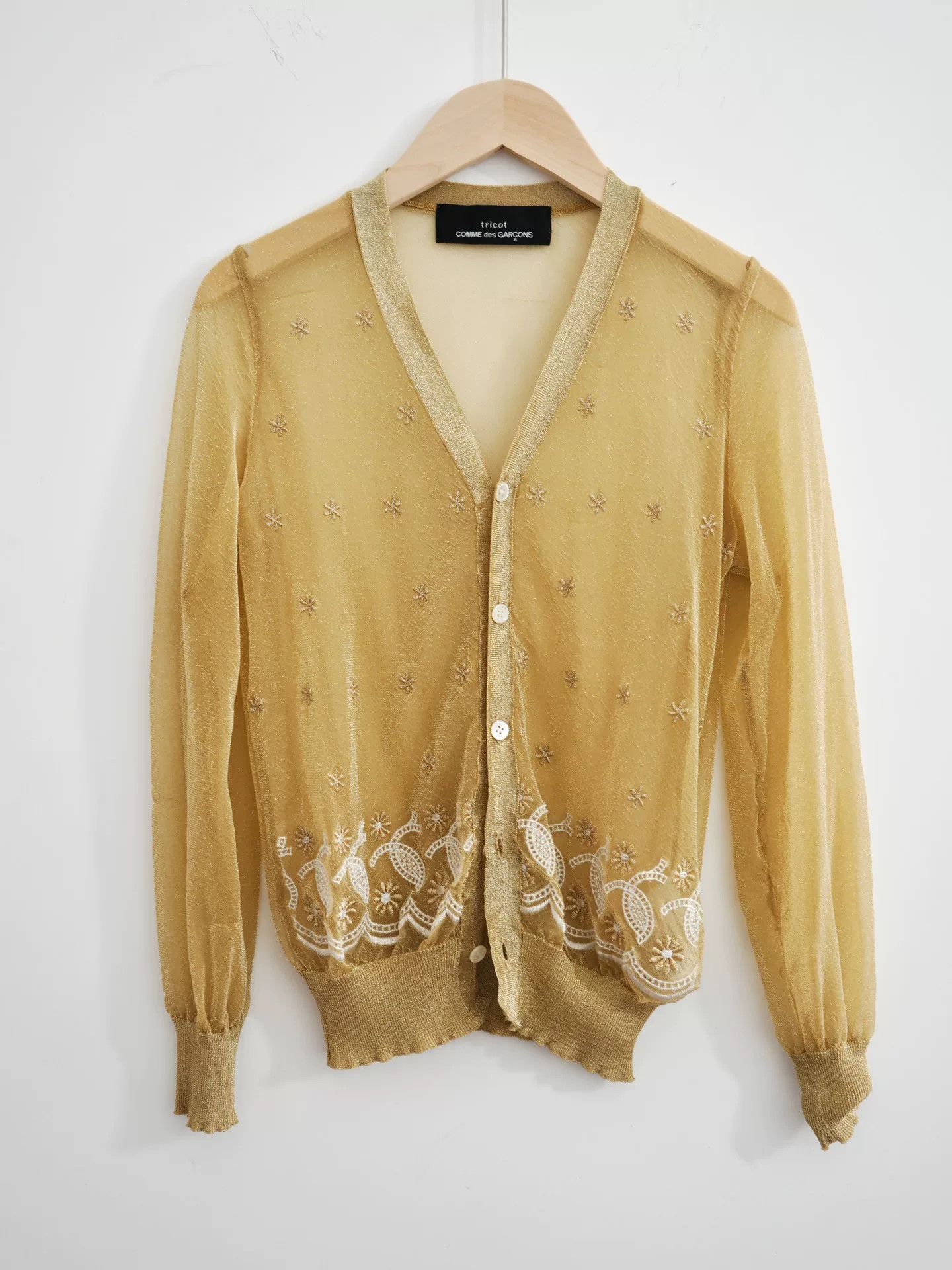 Comme des Garcons gold embroidered lightweight knit cardigan Size ONE SIZE - 1 Thumbnail