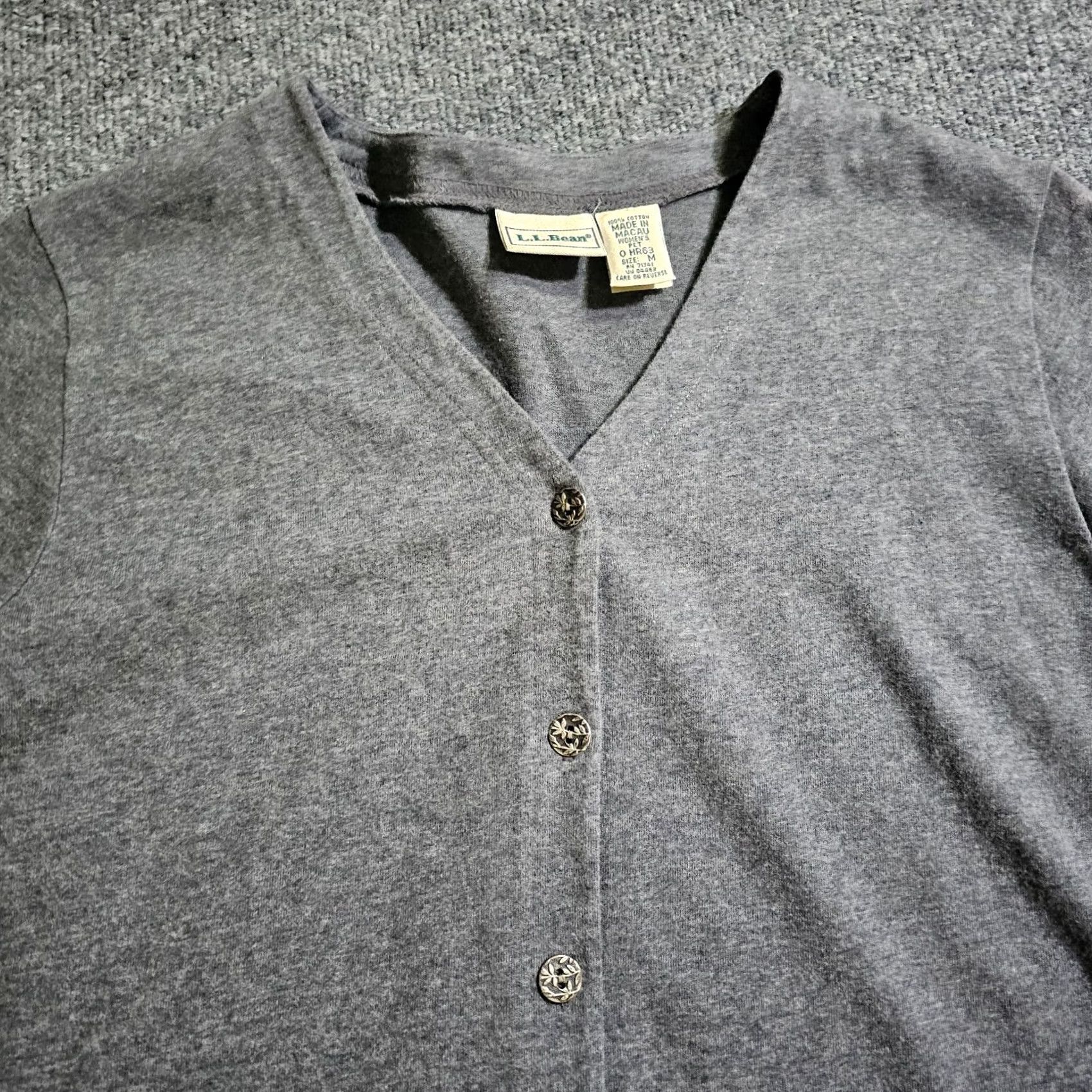 Vintage L.L. Bean Cardigan Top Womens Medium Gray Button V Neck Long Sleeve Casual Career Hoodie Shirt - wait Size M / US 6-8 / IT 42-44 - 2 Thumbnail