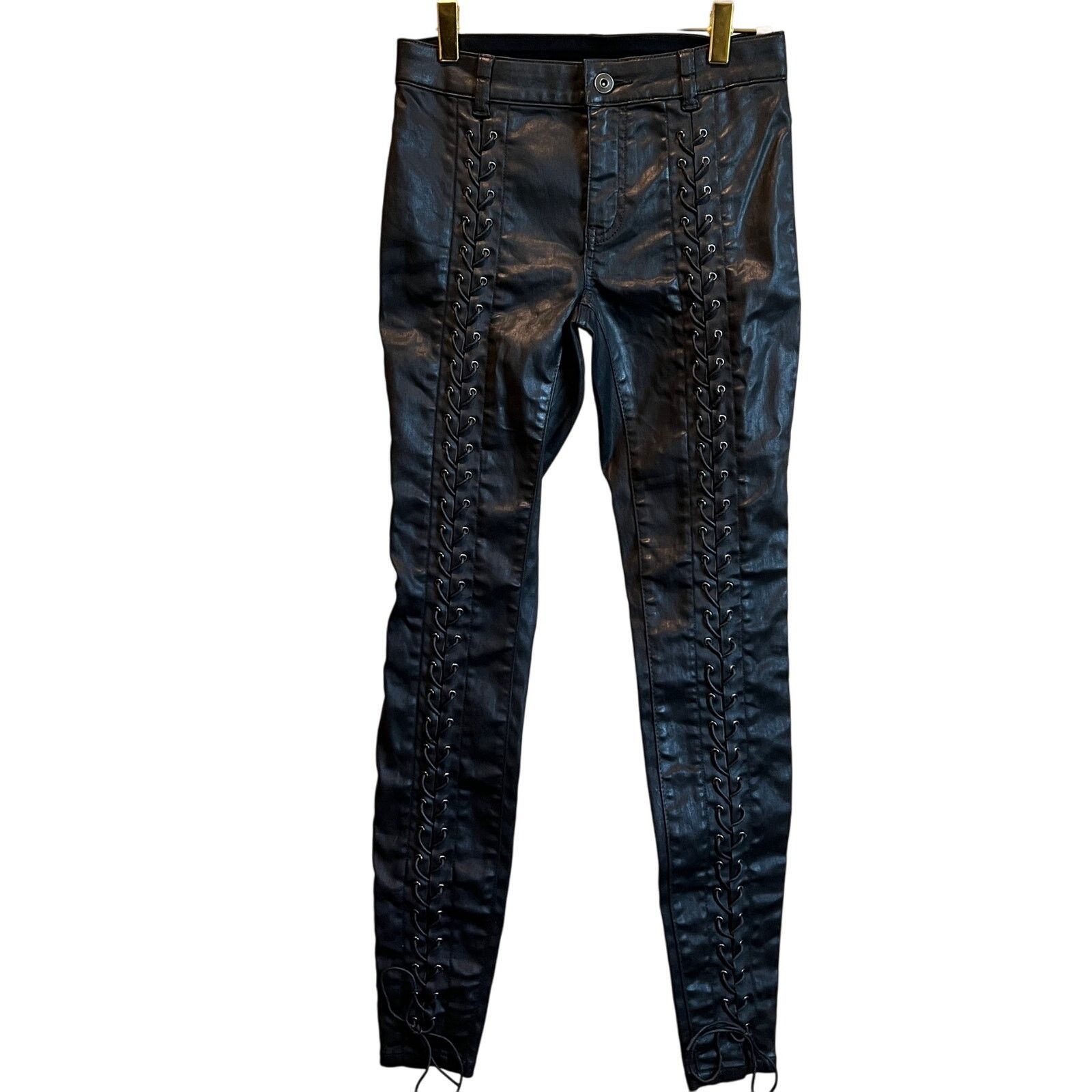 Pam & Gela Pam & Gela Vegan Leather Skinny Pants with Front Tie Detail Size 25" / US 0 / IT 36 - 1 Thumbnail