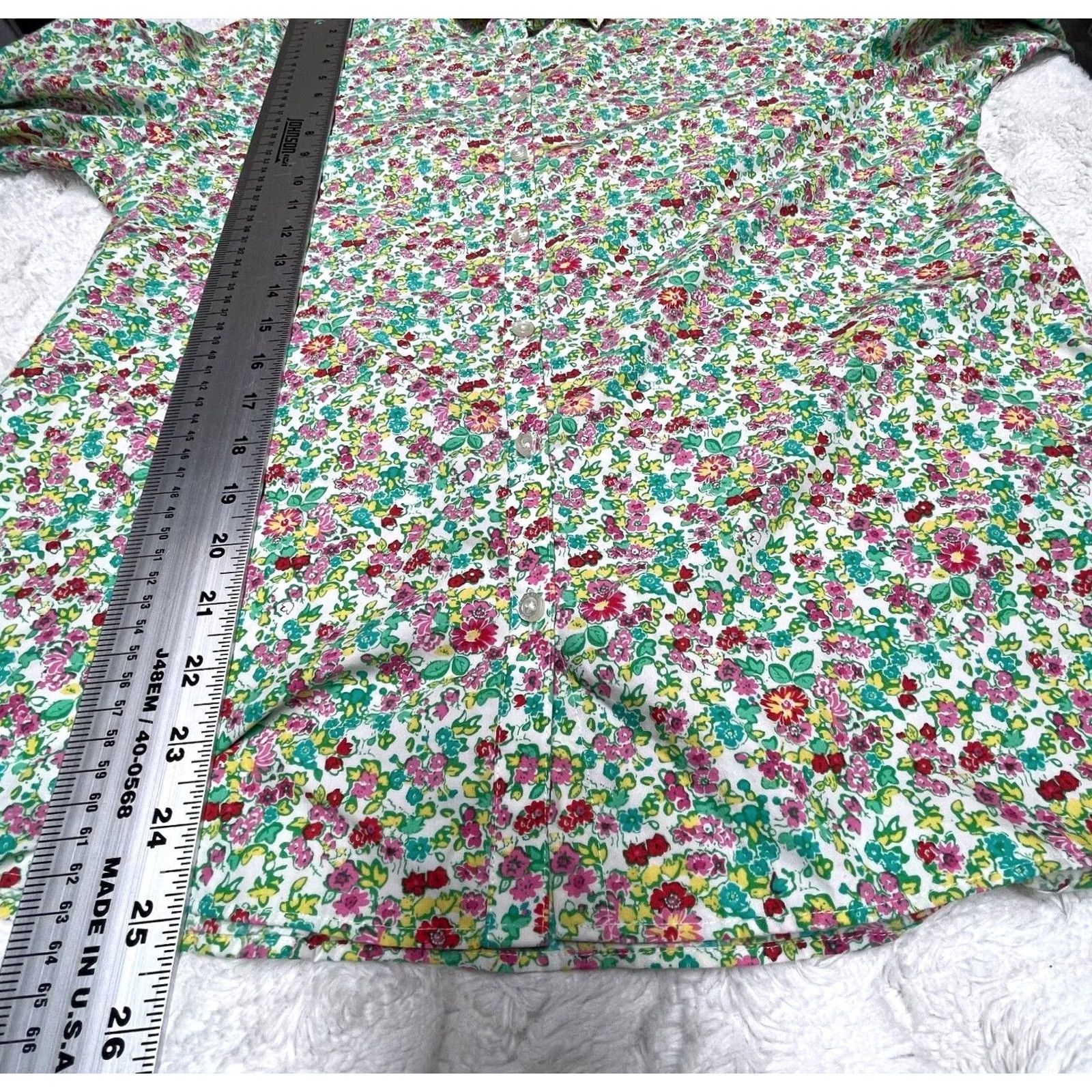 Lands' End Lands' End Women's Button Down Floral Top Long Sleeve Cotton Green Sz 14 Size XL / US 12-14 / IT 48-50 - 8 Thumbnail