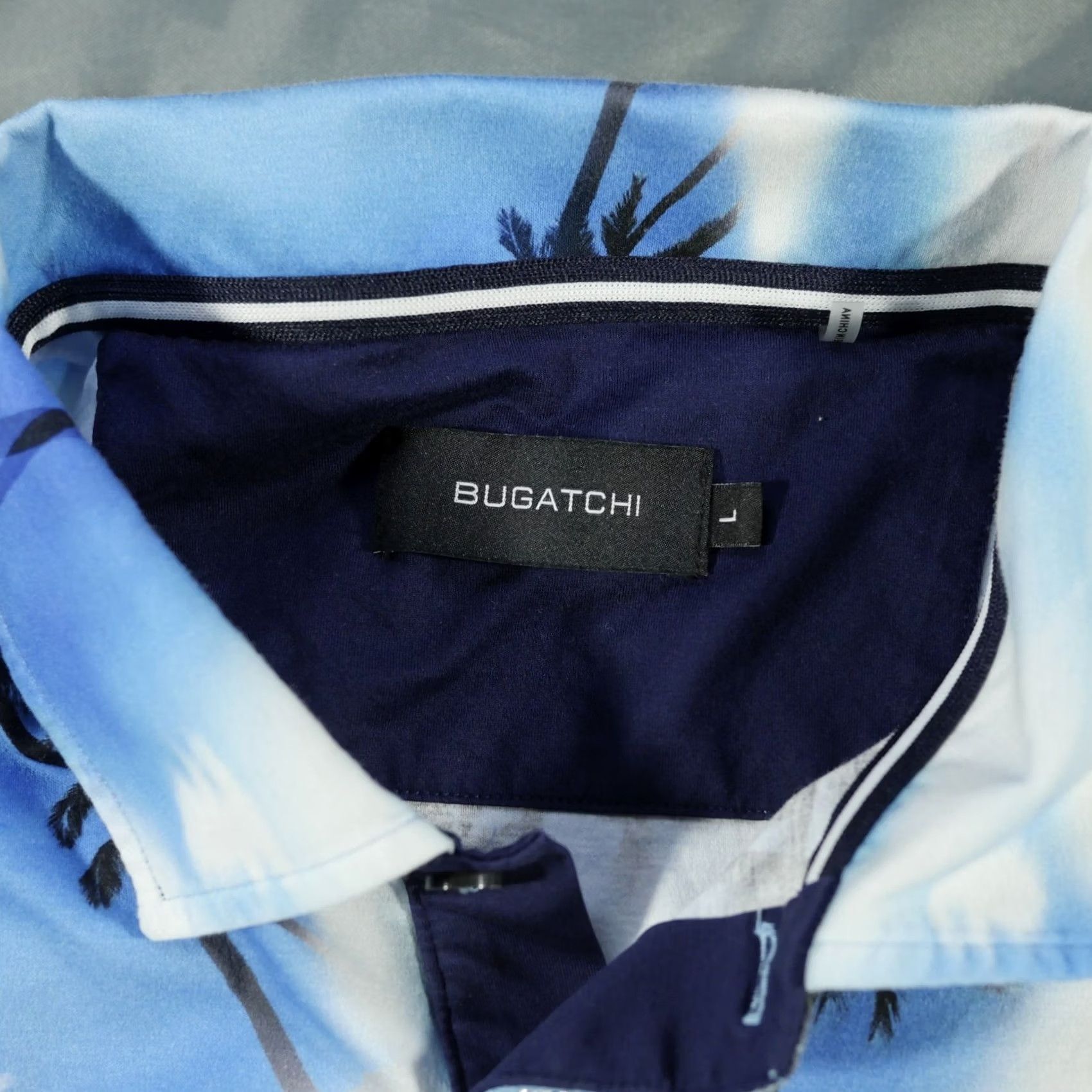 BUGATCHI BUGATCHI Polo Shirt Mens L Blue Ocean Hendrix Palm Trees Golf Patch Casual Size US L / EU 52-54 / 3 - 4 Thumbnail