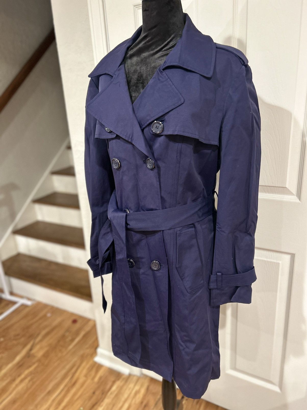 Other New York & Company Navy Blue Button Up Trench Coat Size XL / US 12-14 / IT 48-50 - 2 Thumbnail