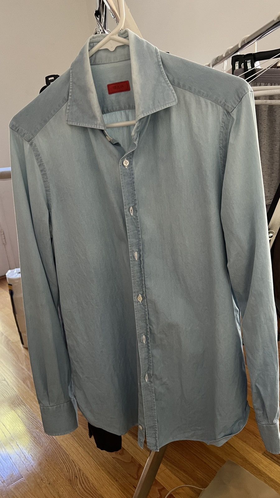 Isaia Chambray Shirt Size 39 Light Blue Loro Piana