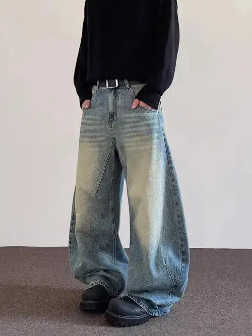 Jean Retro washed curved knife baggy casual jeans Size US 32 / EU 48 - 5 Thumbnail