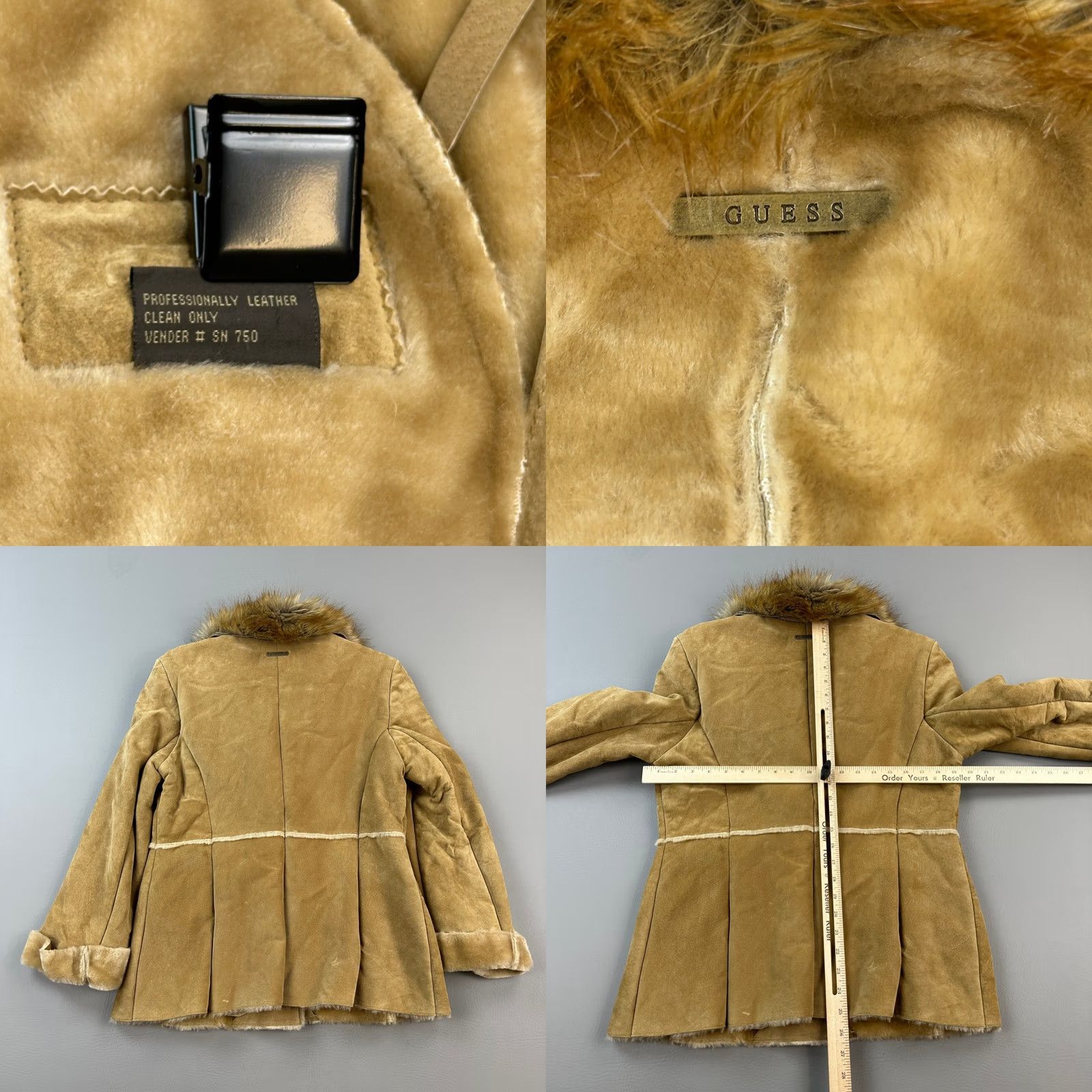 Guess VINTAGE GUESS Jacket Women’s Large Tan Leather Faux Fur Trim Shearling Boho 90s Jacket Mens Womens Girls Size L / US 10 / IT 46 - 8 Thumbnail
