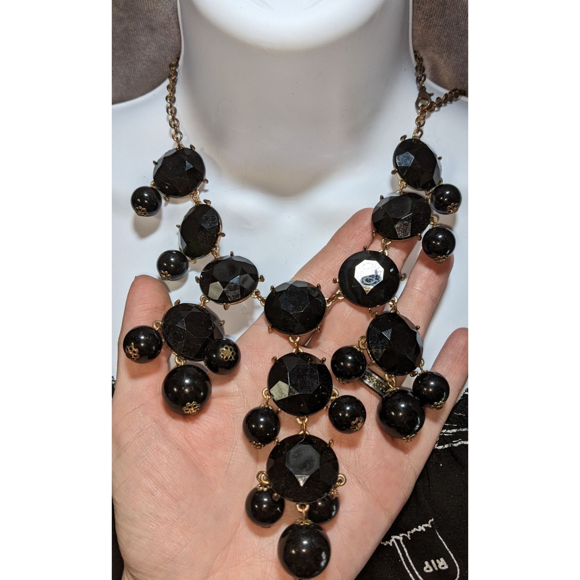 Other Glam Goth Statement Necklace With Black Faceted Gems Size ONE SIZE - 4 Thumbnail