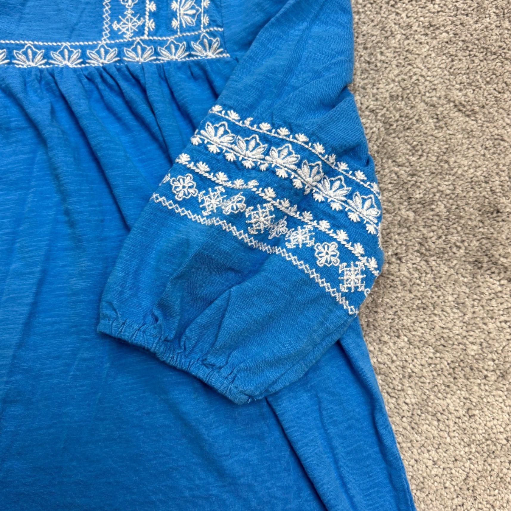 Croft & Barrow Croft & Barrow Blouse Women L Blue Long Sleeve Peasant Embroidered Knit Casual Bohemian Shirt Womens Size L / US 10 / IT 46 - 3 Thumbnail