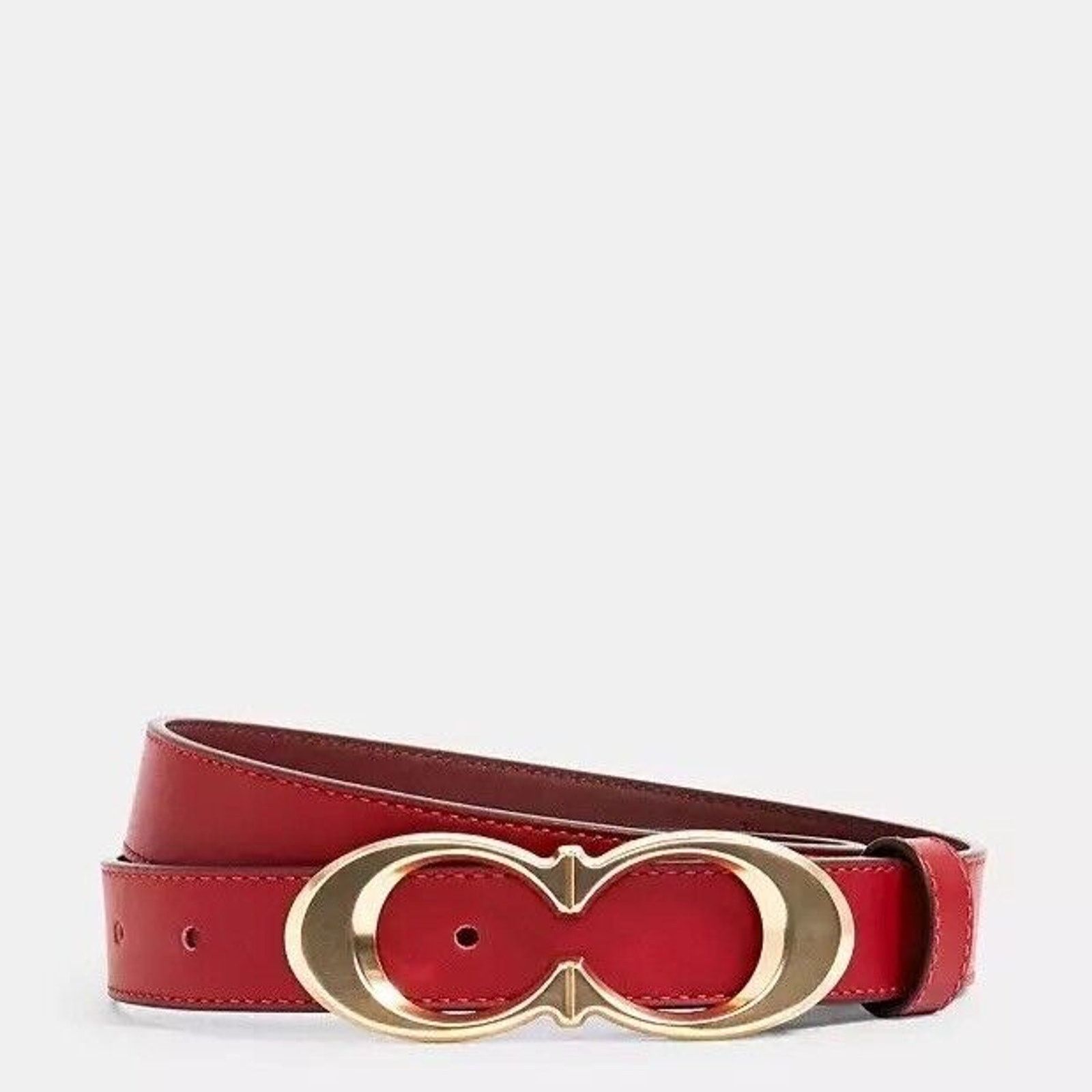 Coach NWT COACH Women Signature Buckle Belt C1725 Gold/Red Large Size ONE SIZE - 2 Thumbnail