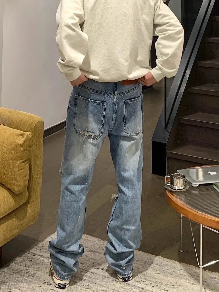 Japanese Brand × Jean Retro washed straight leg distressed jeans Size US 30 / EU 46 - 4 Thumbnail