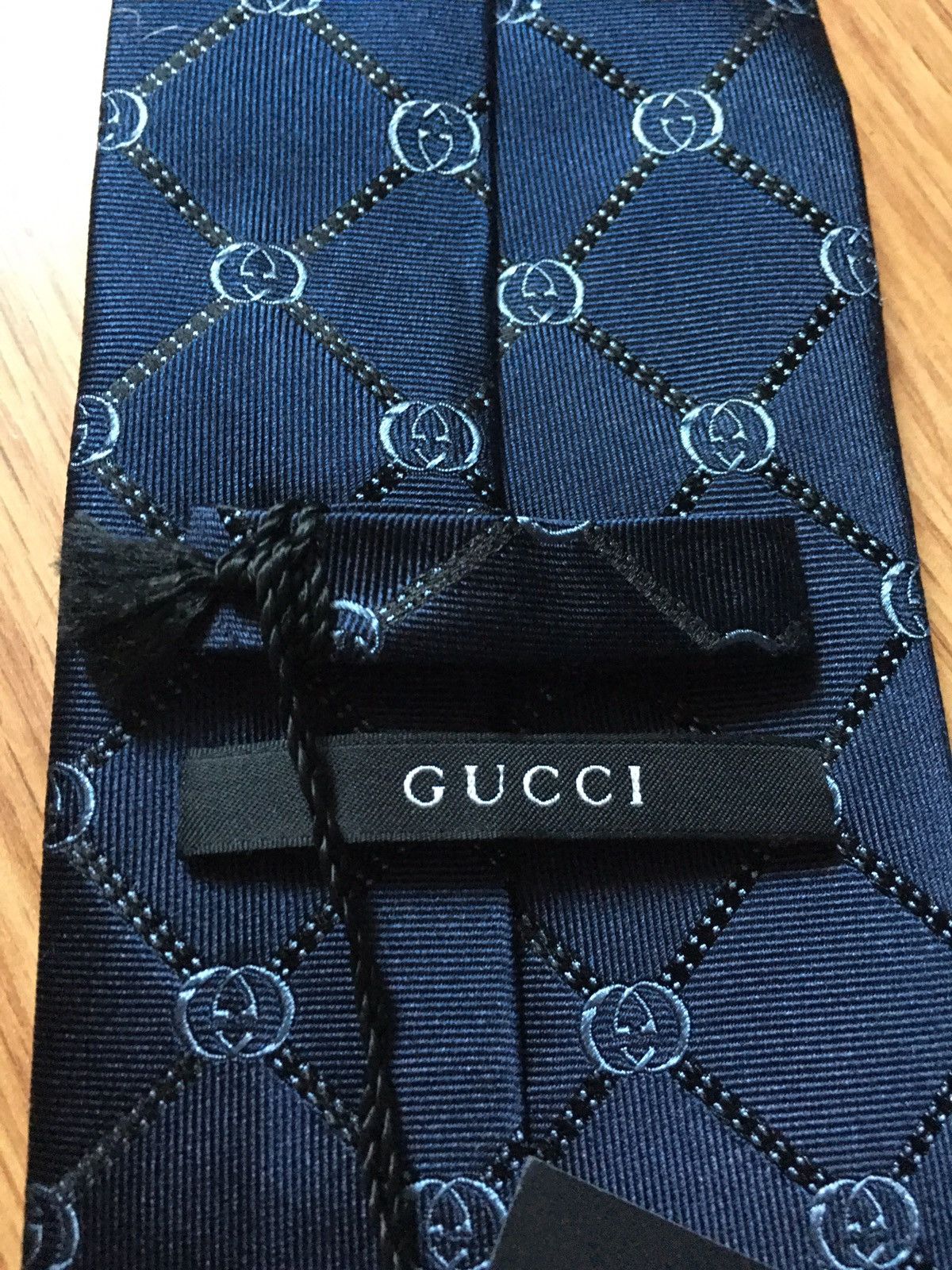 Gucci GUCCI New Mens Tie Dark Blue Monogrammed Logo GG Silk Size ONE SIZE - 4 Thumbnail
