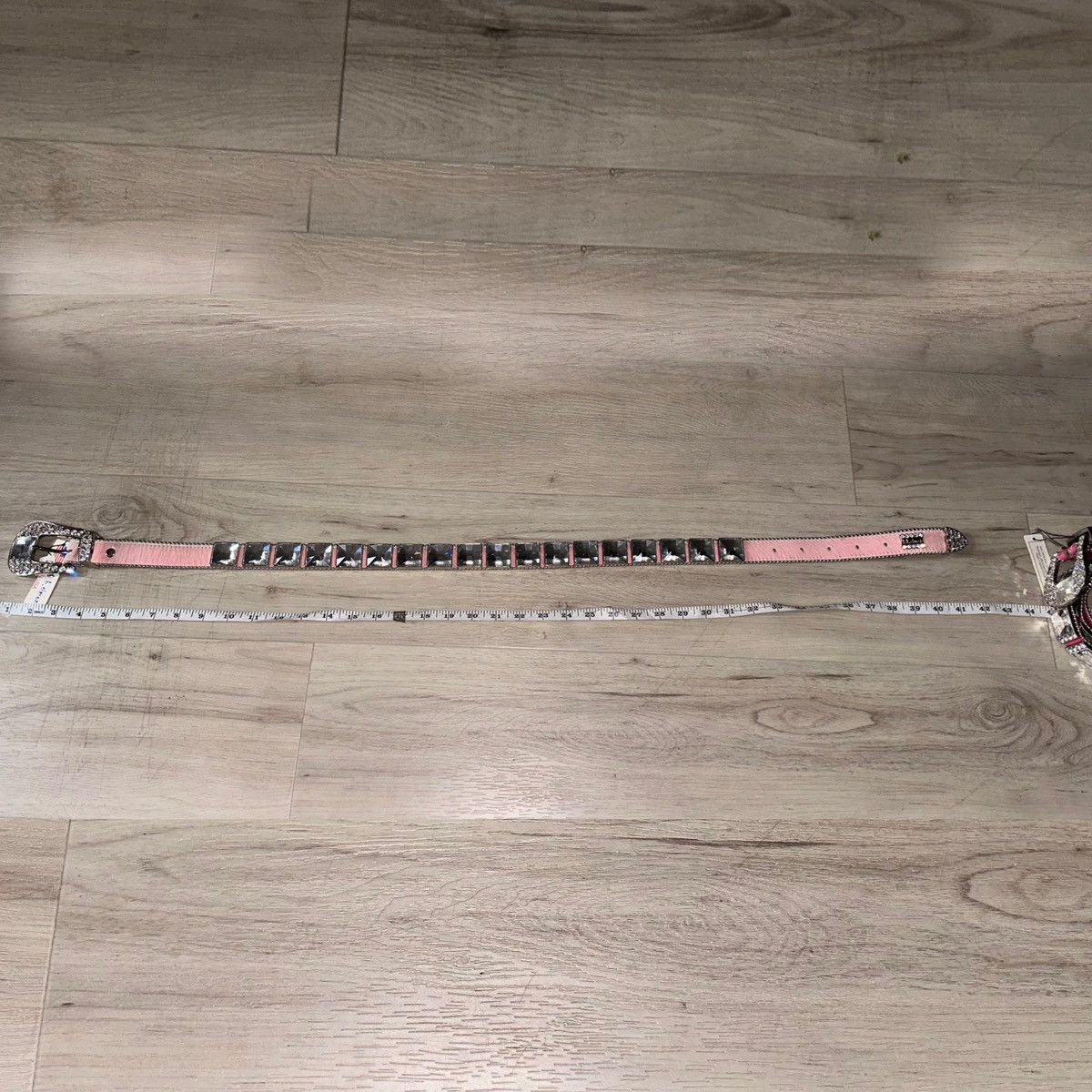 B.B. Simon BB SIMON belt light pink horse hair Swarovski Crystals Size 32 - 10 Thumbnail