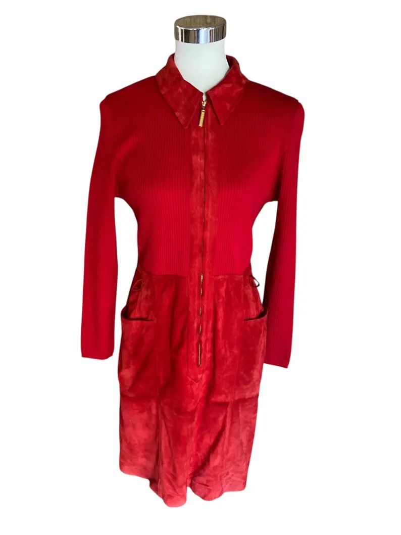 Escada Red Vintage Escada Leather Dress Size S / US 4 / IT 40 - 2 Thumbnail