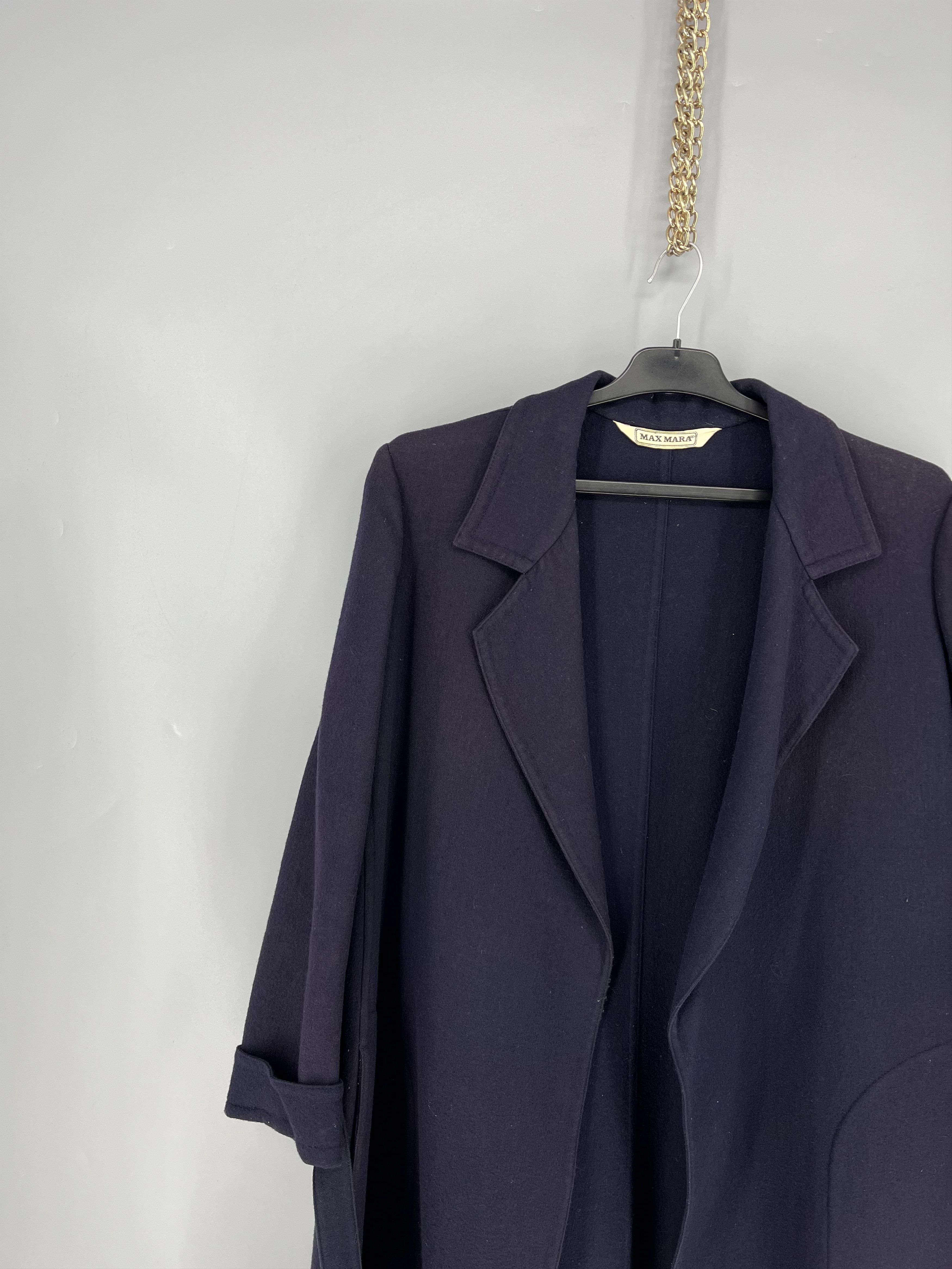 Max Mara Vintage Max Mara Navy Belted Open Front Coat Womens Wrap Size L / US 10 / IT 46 - 3 Thumbnail