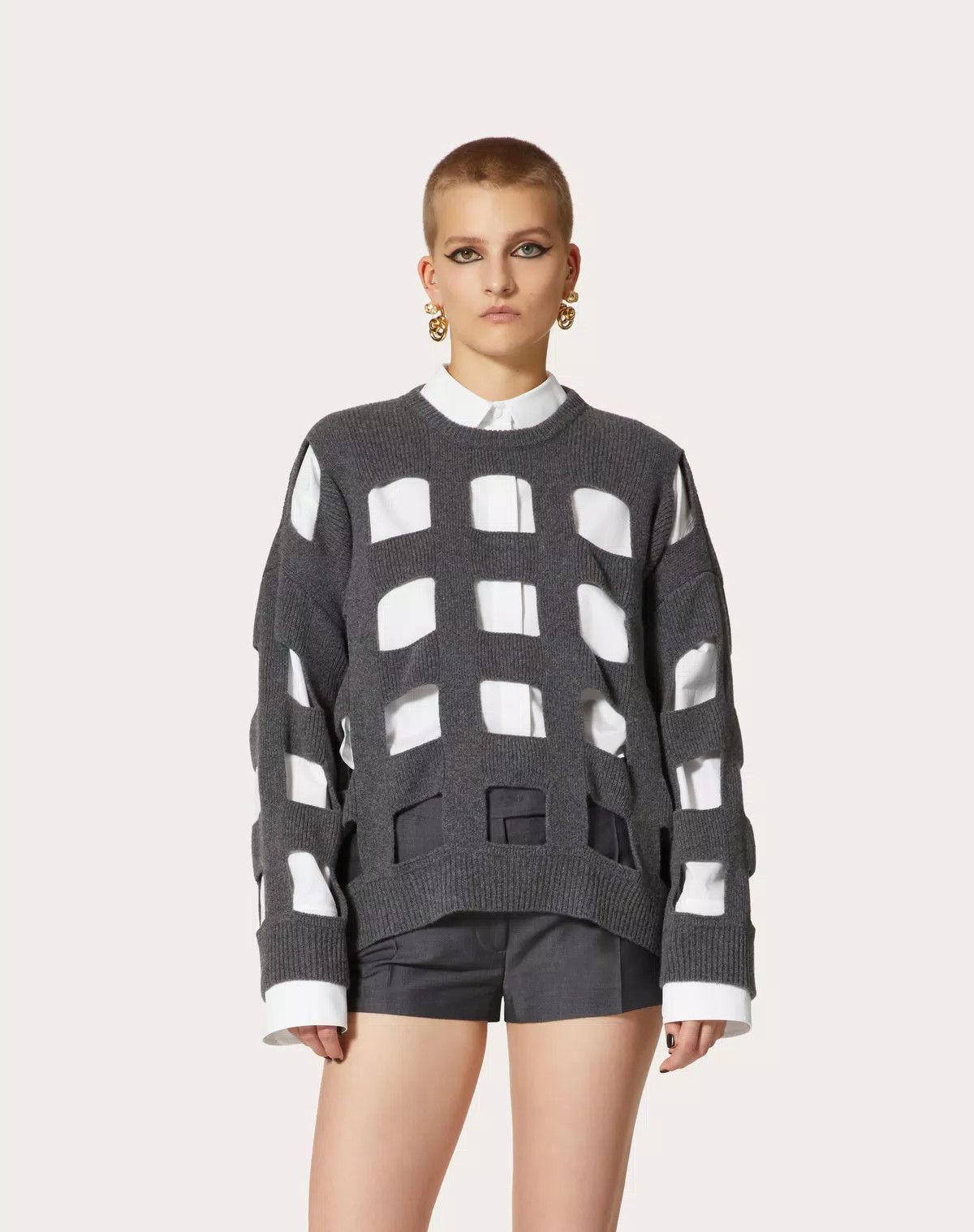 Valentino o1s1wg110625 Wool Jumper in Grey/White Size M / US 6-8 / IT 42-44 - 4 Thumbnail