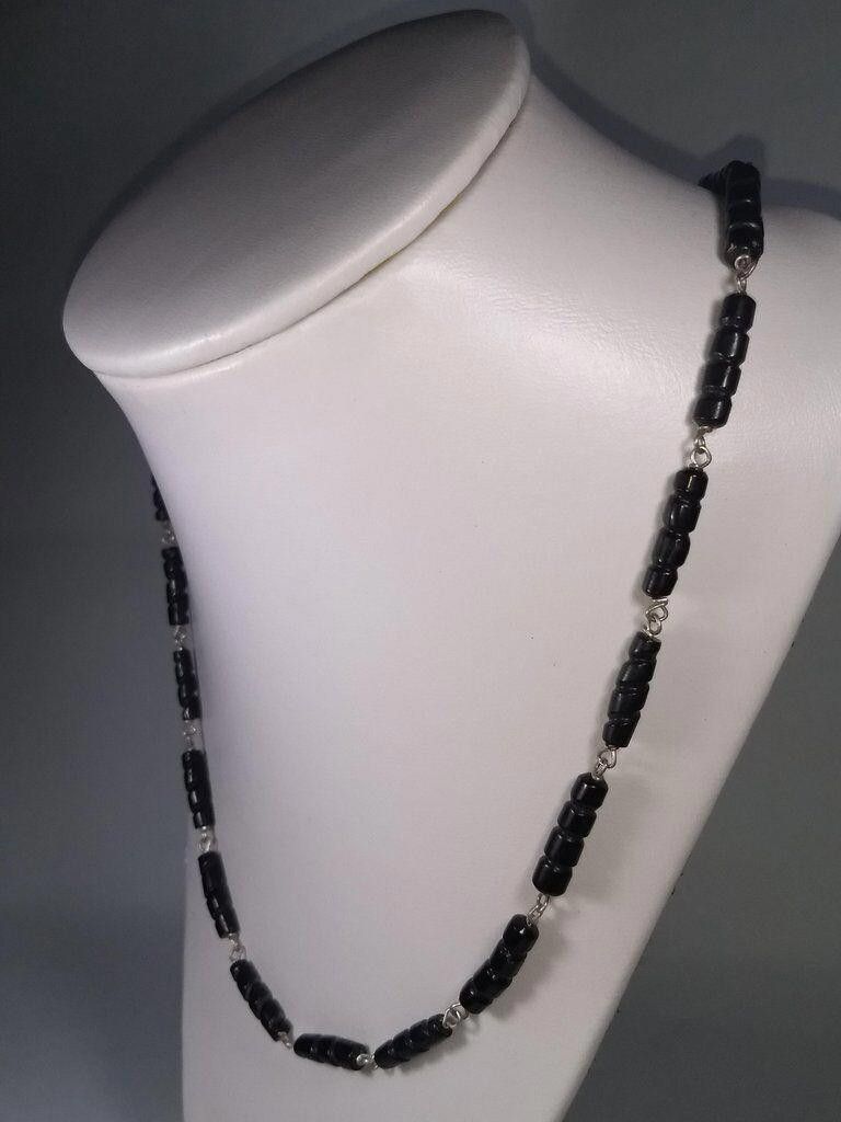 Handmade Mexican Handmade Silver Carved Black Coral Bead Necklace Size ONE SIZE - 2 Thumbnail