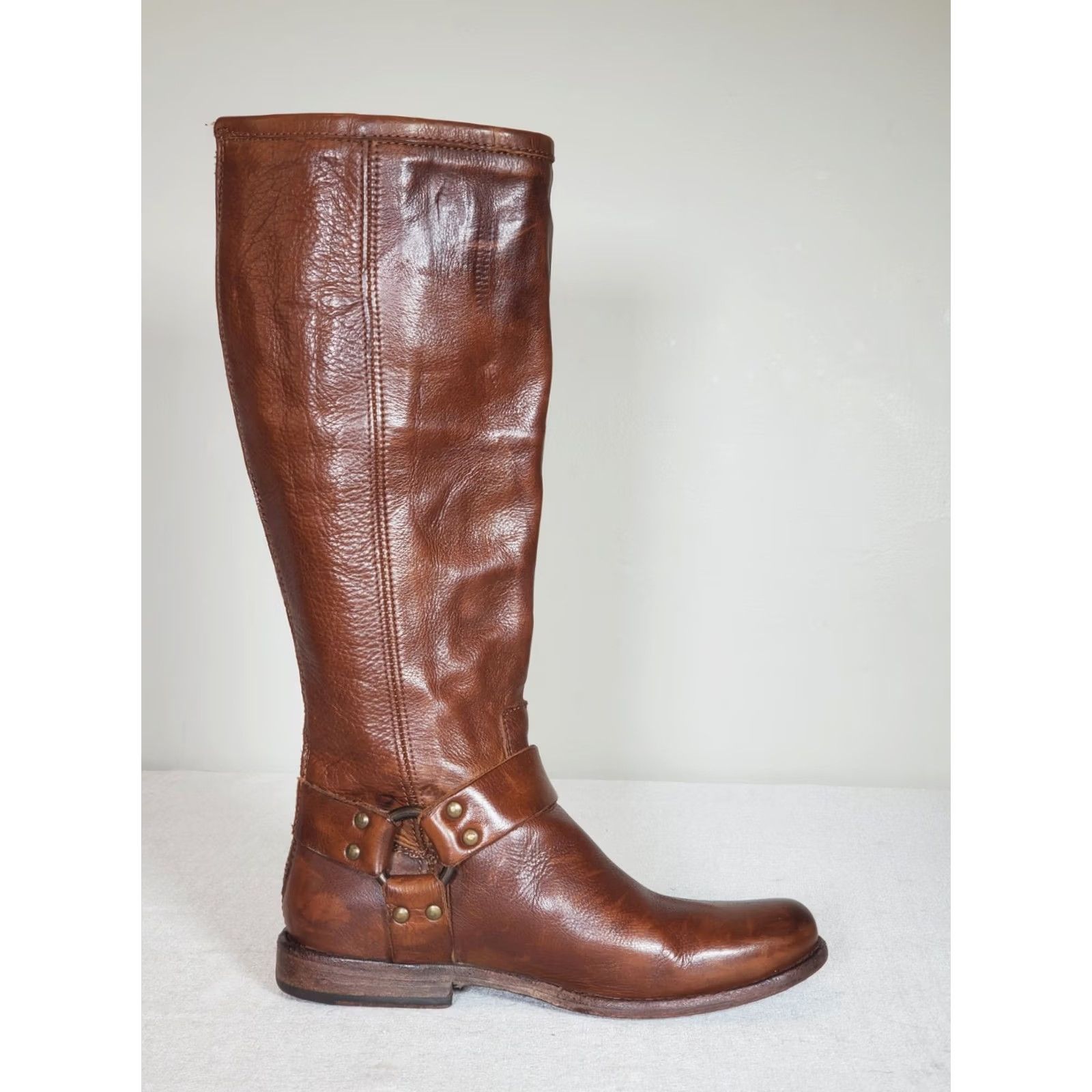 Frye Frye Phillip Harness Tall Riding Boots Brown Leather 76850 Zip Women US 6 B Knee High Leather Lining Boots, Zip, Harness, Brown, Women, 6, B Size US 6 / IT 36 - 4 Thumbnail