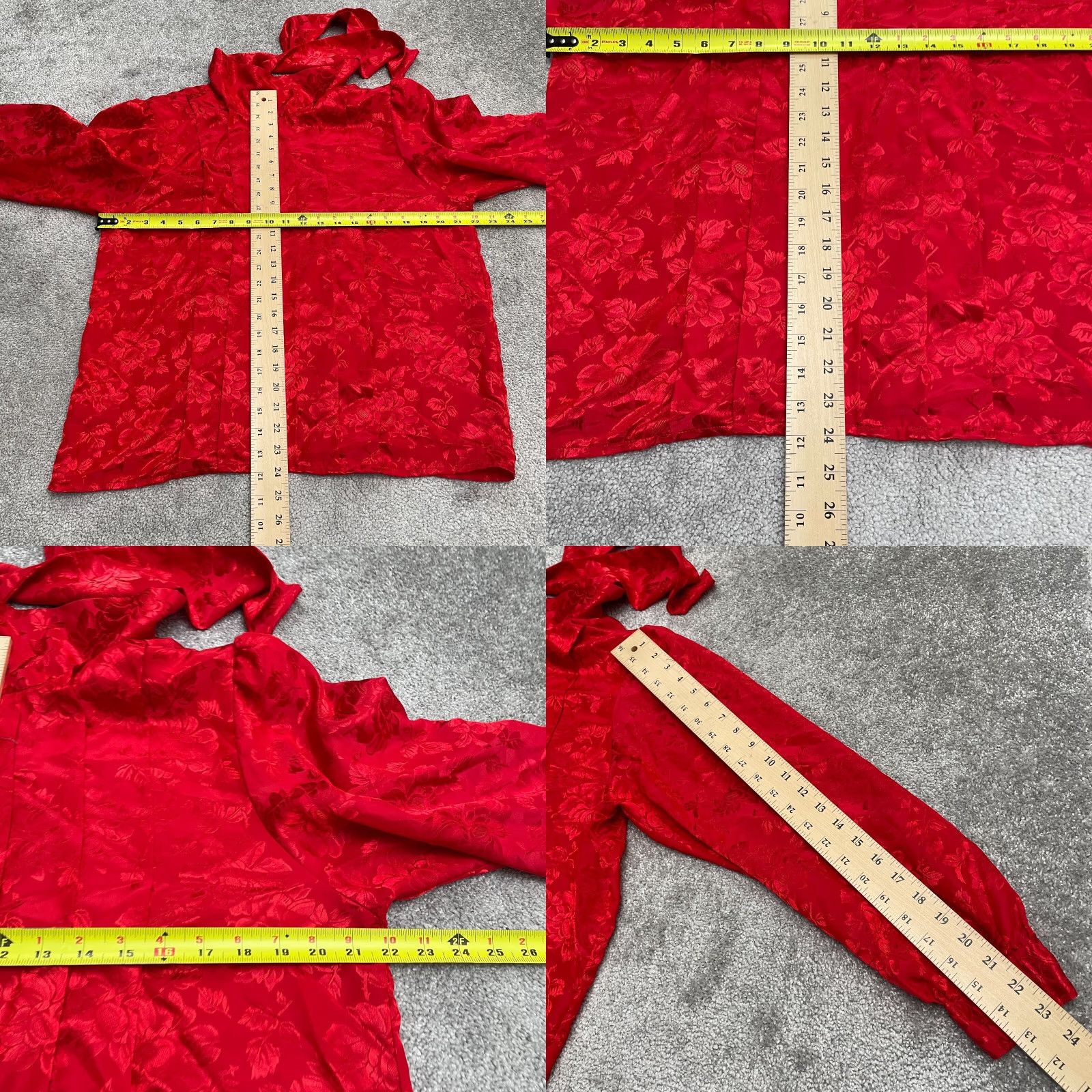 Vintage SK & Company Blouse Adult L Red Floral Satin Mock Neck Long Sleeve Tie Size L / US 10 / IT 46 - 8 Thumbnail