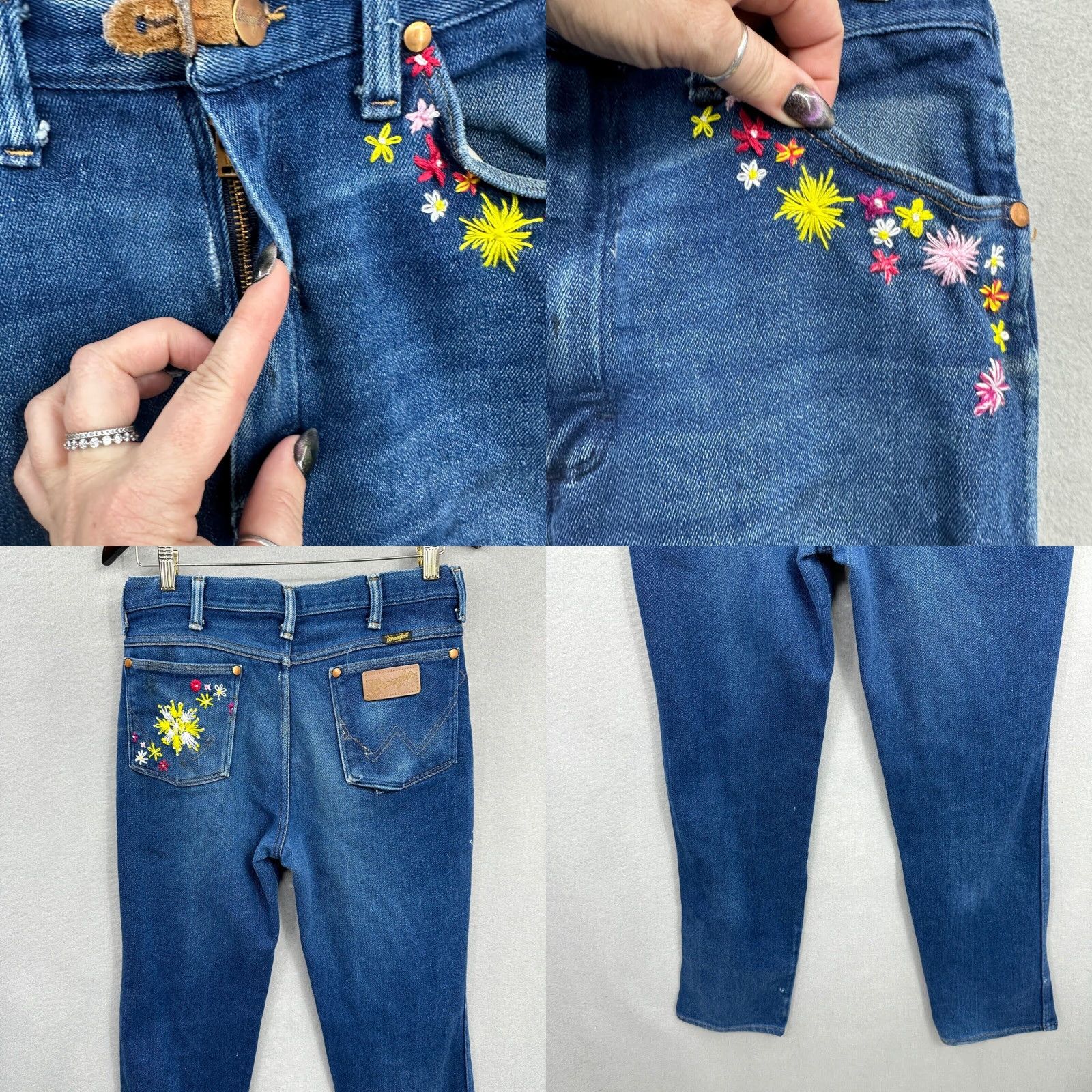 Wrangler VINTAGE Wrangler Jeans Men 33x34 Denim Western Embroidered Upcycle Wrangler Jeans 90s Cowboy USA Size US 33 - 8 Thumbnail