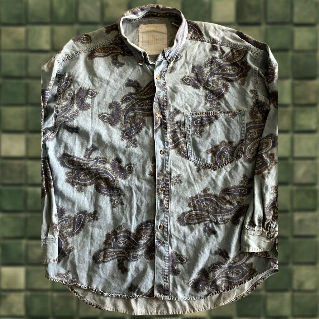 Vintage IOU Collection Mens Vintage Denim Long Sleeve Button Down Shirt Paisley Print Gray L Size US L / EU 52-54 / 3 - 1 Thumbnail