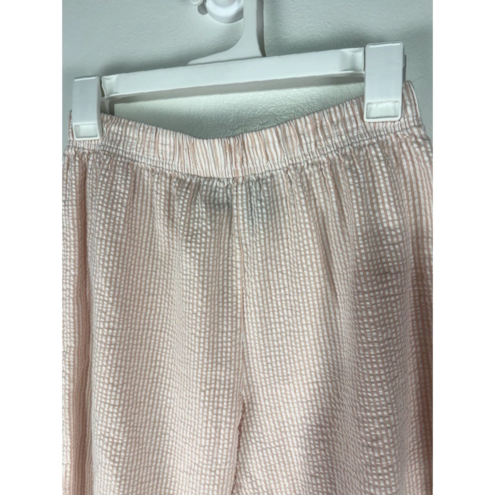 Vintage Bobbie Brooks Pants Cropped Wide-Leg Seersucker Peach/White Stripe Womens M Pull On 100% Cotton Inseam 14in Regular Size Size 32" / US 10 / IT 46 - 2 Thumbnail
