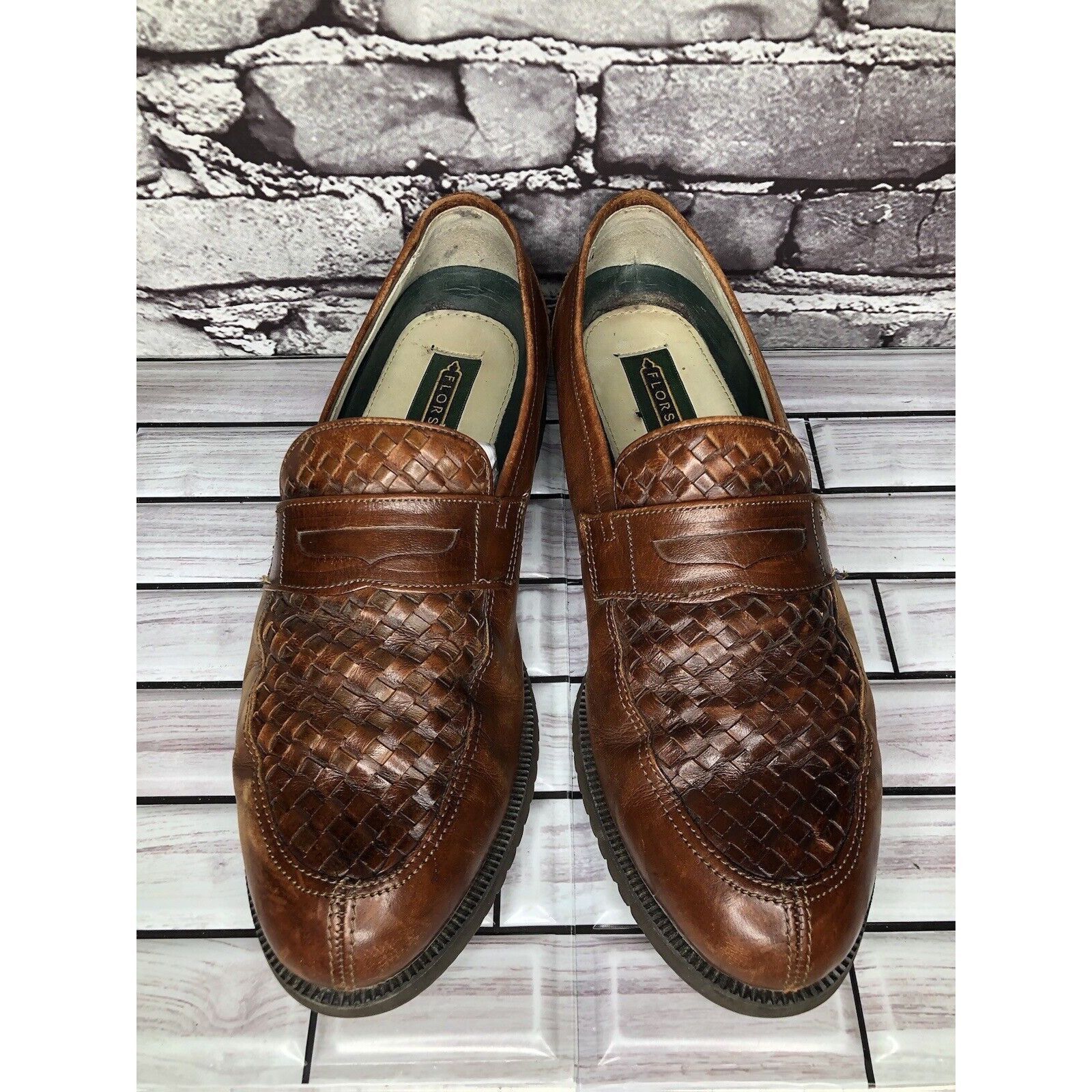 Florsheim Florsheim Vibram Brown Leather Woven Hand Sewn Dress Loafers Size US 9.5 / EU 42-43 - 18 Thumbnail