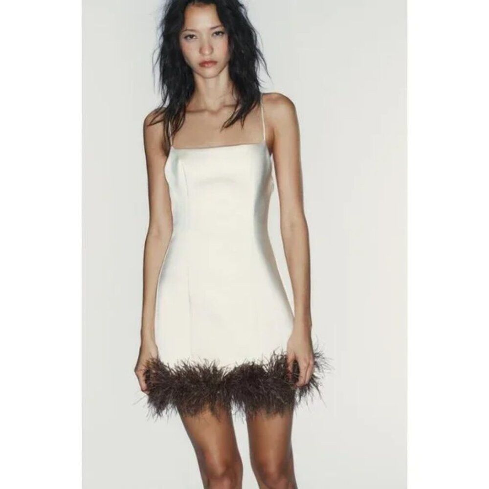 ZARA FEATHER SATIN EFFECT DRESS