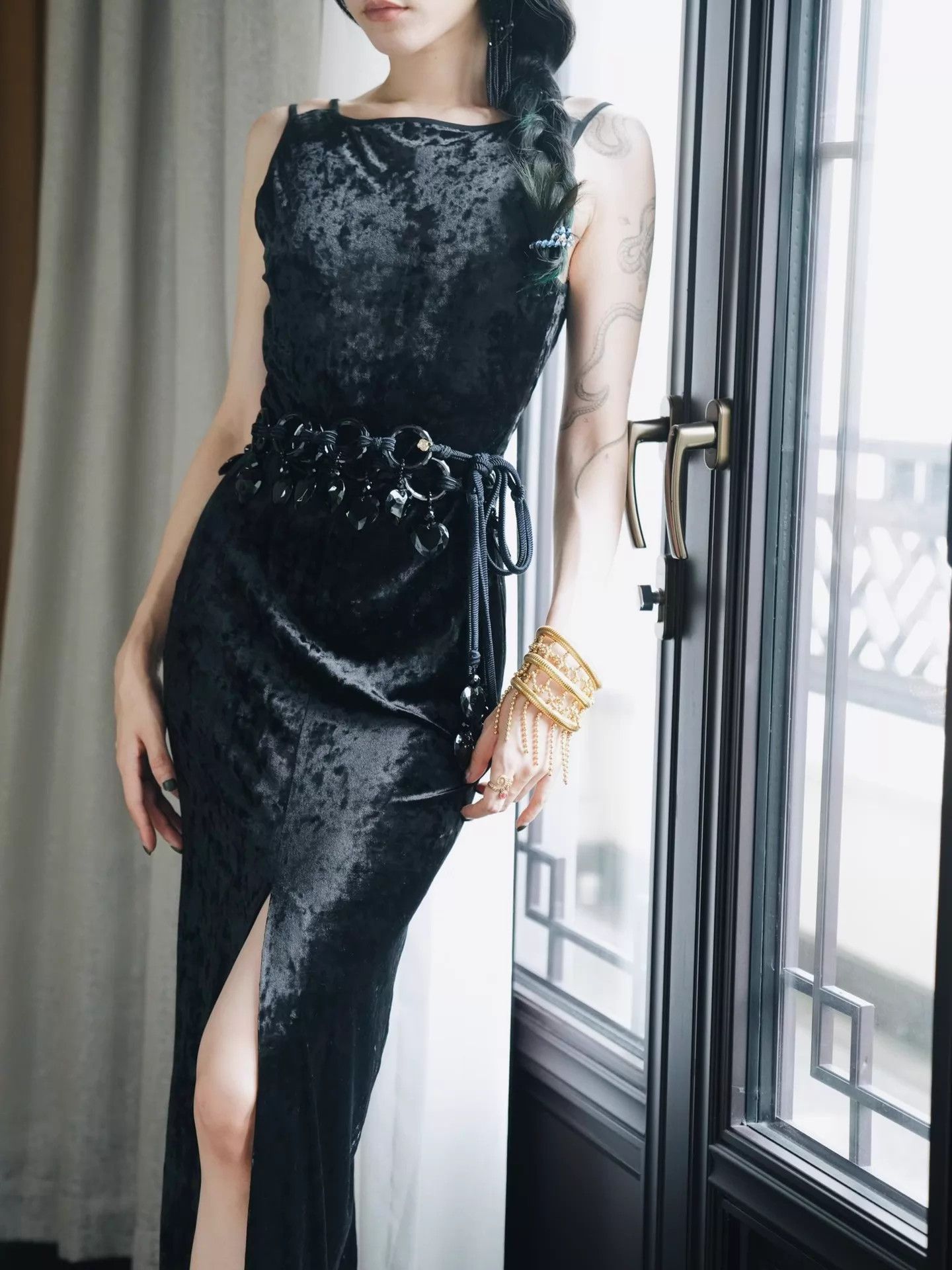 Other Vieuxnew New Stretch Velvet Cami Back Slit Dress Size S / US 4 / IT 40 - 4 Thumbnail