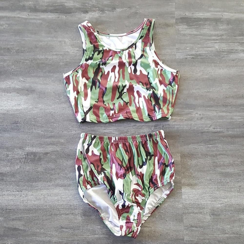 Designer Brown Camouflage High Waisted Bikini Set Size ONE SIZE - 1 Thumbnail