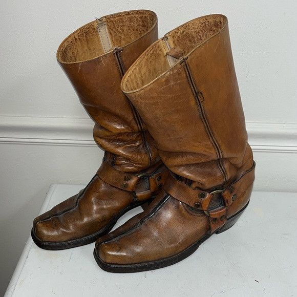 Frye FRYE VINTAGE 70s BROWN LEATHER HARNESS MOTO BOOT MENS 10.5 D Size US 10.5 / EU 43-44 - 2 Thumbnail