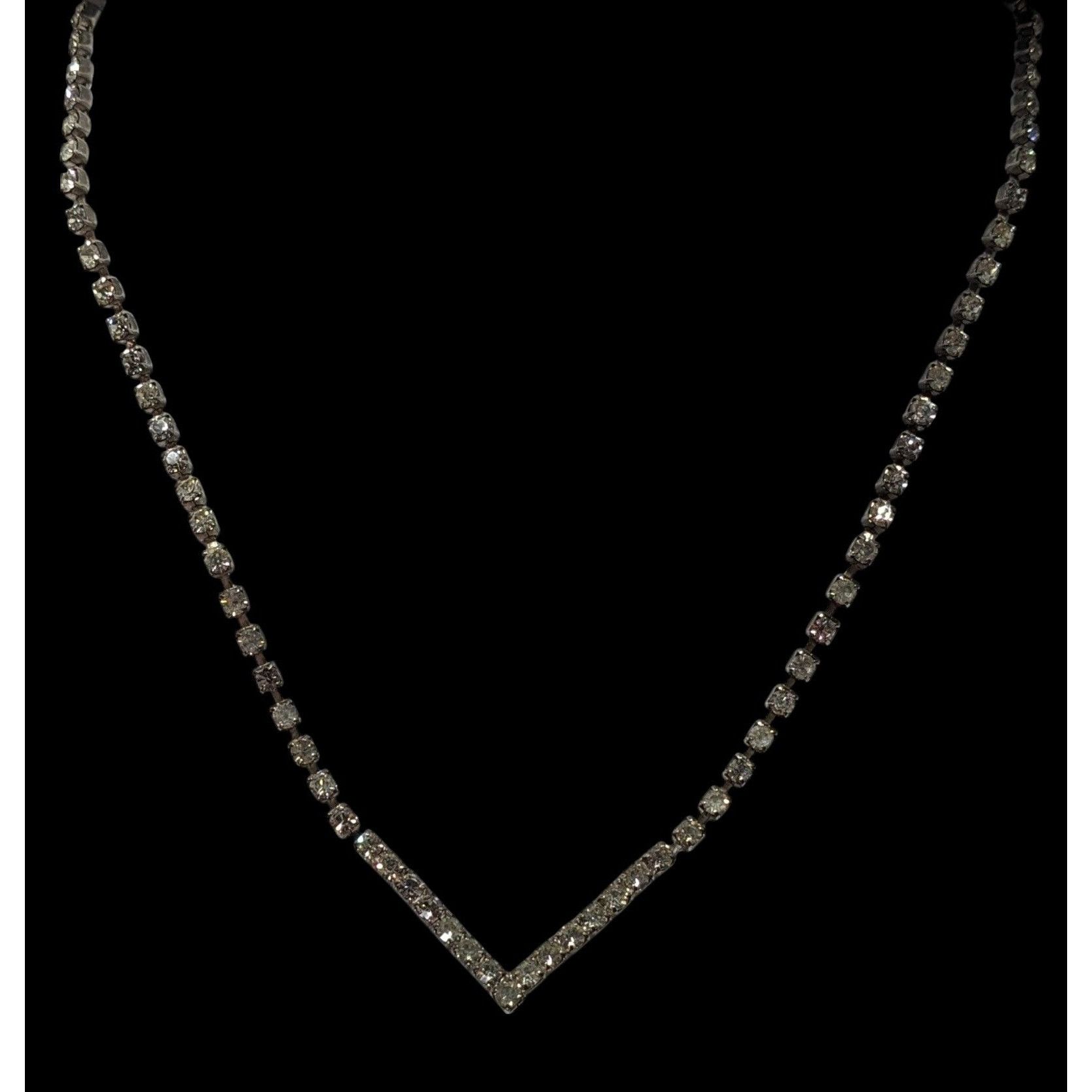 Other Vintage Glam Silver Tone Rhinestone Chevron Necklace Size ONE SIZE - 2 Thumbnail