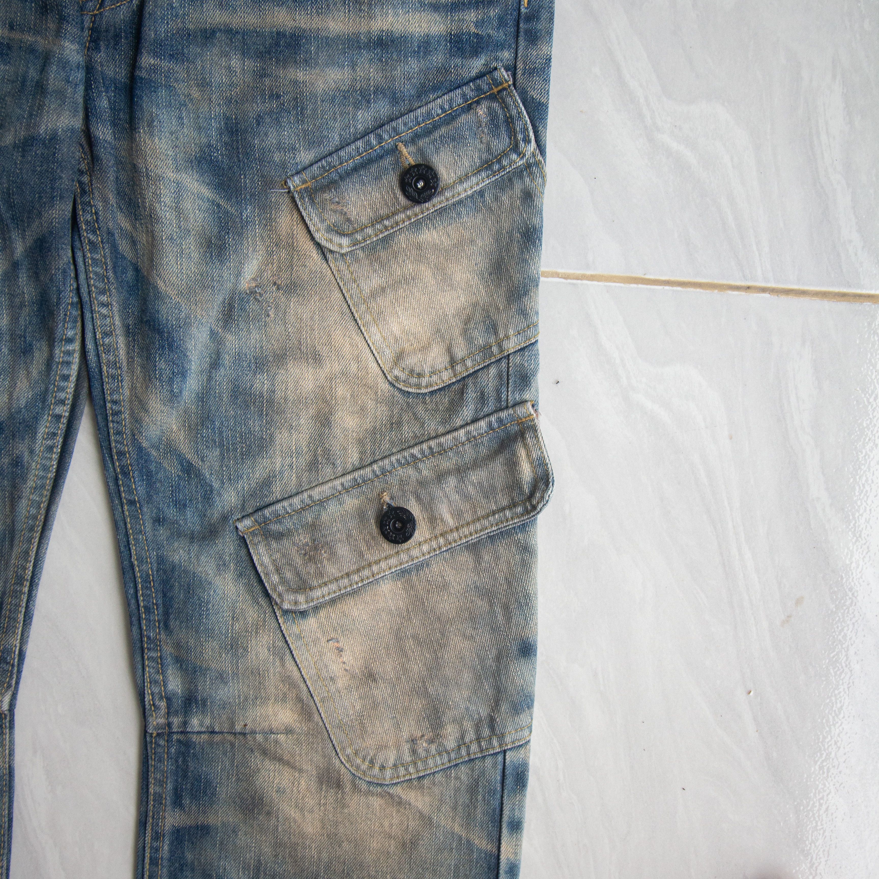 Japanese Brand SICK🔥Thrashed Cargo Denim Stone Wash LITTLE BROKLYN Size US 32 / EU 48 - 4 Thumbnail