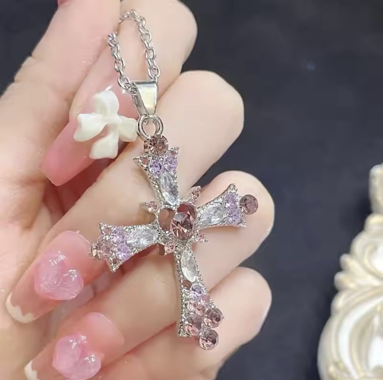 Jewelry Y2K Cross Necklace Punk Gothic Crystal Chain Size ONE SIZE - 6 Thumbnail