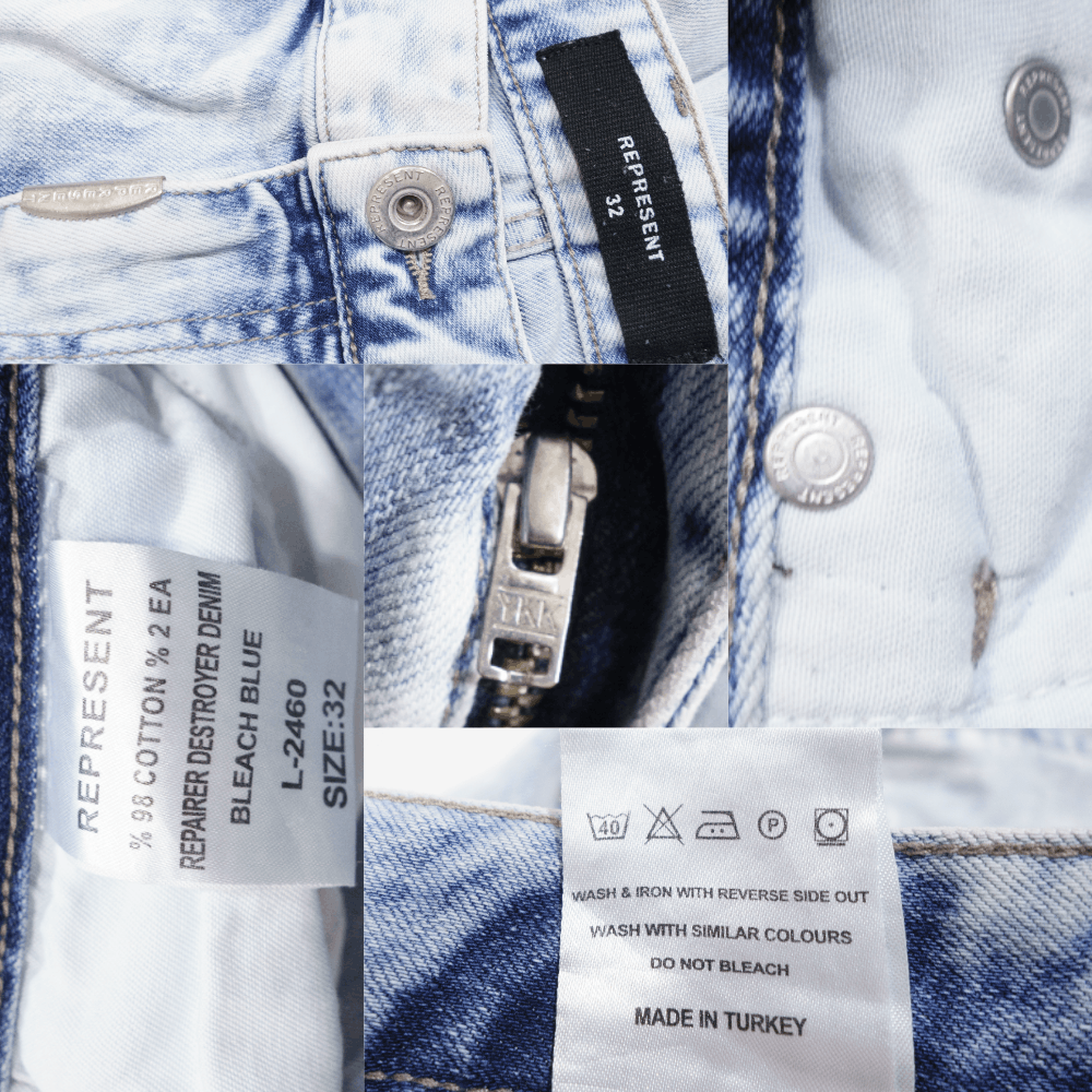 Represent Clo. Repaired Destroyer Denim Bleached Blue Jeans Size US 32 / EU 48 - 6 Thumbnail