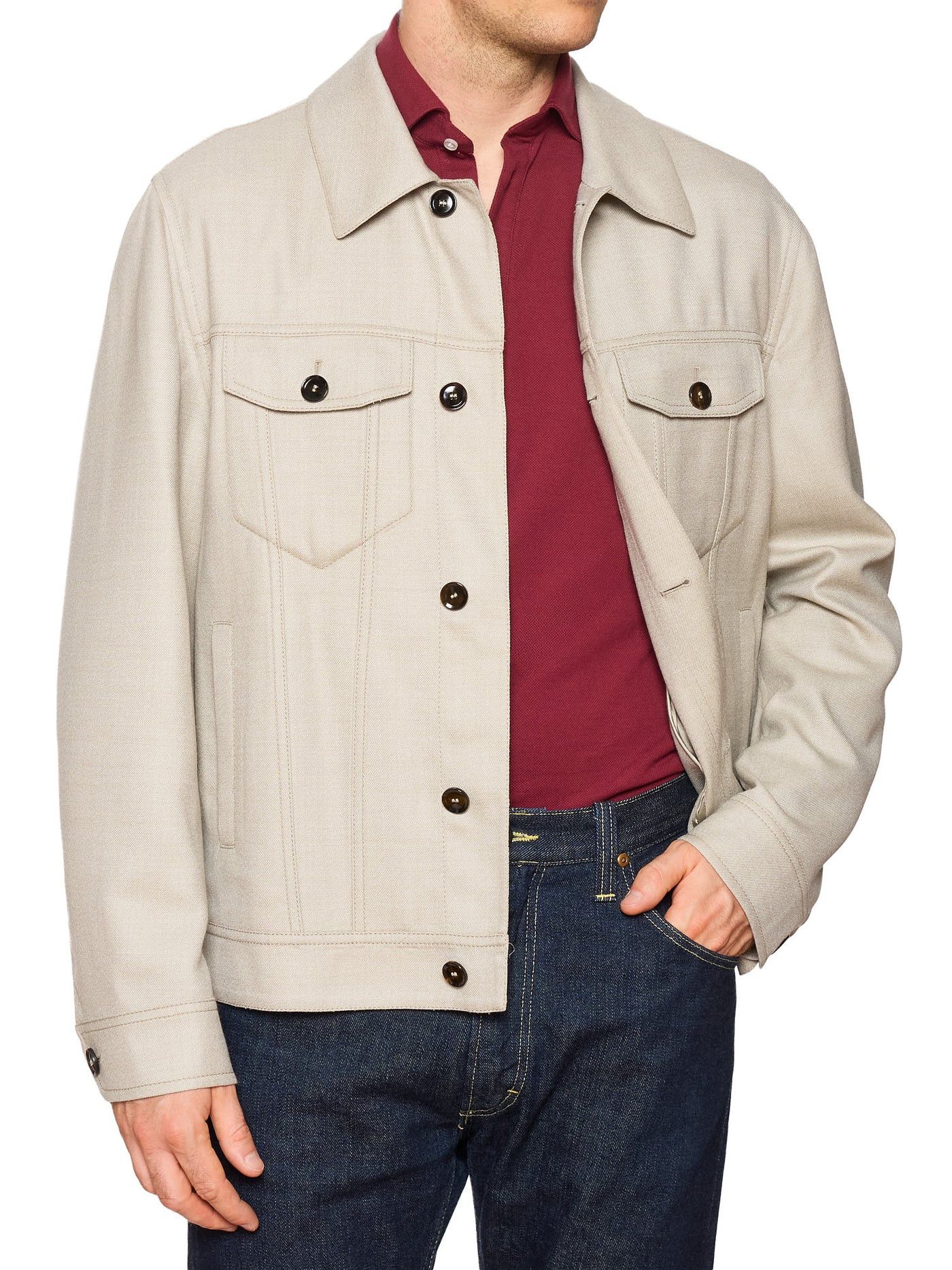Brioni BRIONI Gray Virgin Wool Trucker Jacket "Neutrals" Size US XL / EU 56 / 4 - 1 Thumbnail
