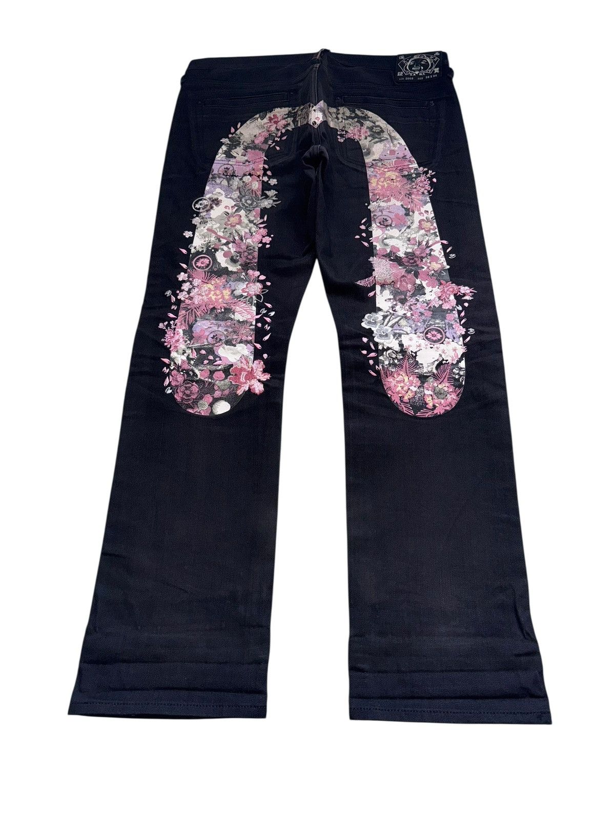 Evisu Baggy Black Selvedge Denim Jeans Flowers White Daicock