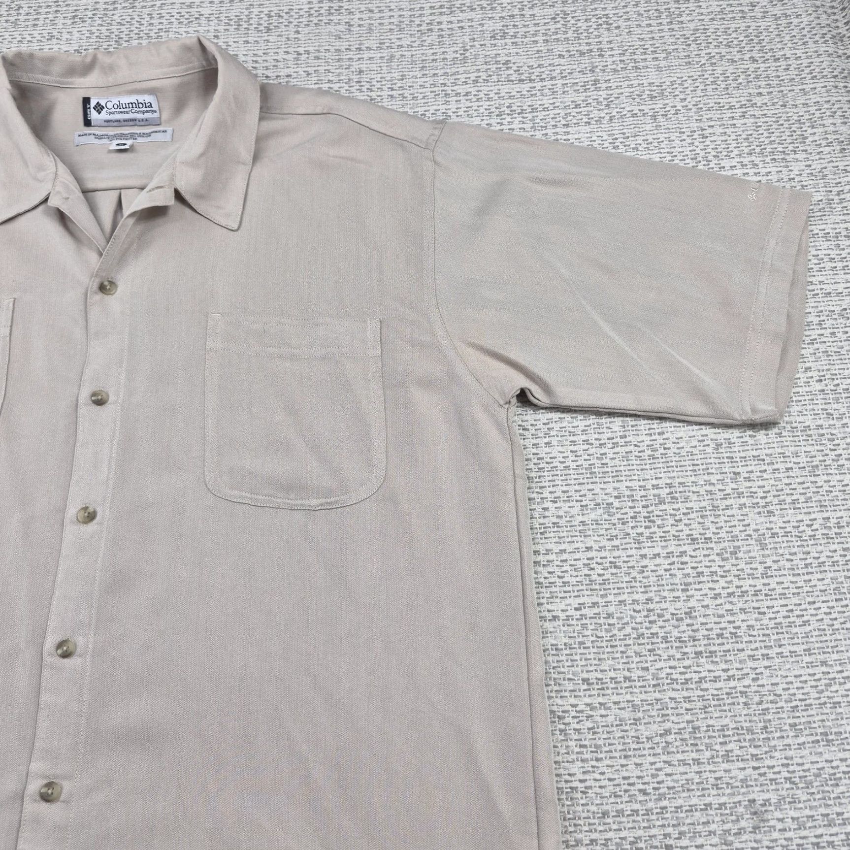 Vintage Columbia GRT Shirt Mens XL Button-Up Beige Twill Short Sleeve Casual Camp/Vintage no Size US XL / EU 56 / 4 - 2 Thumbnail