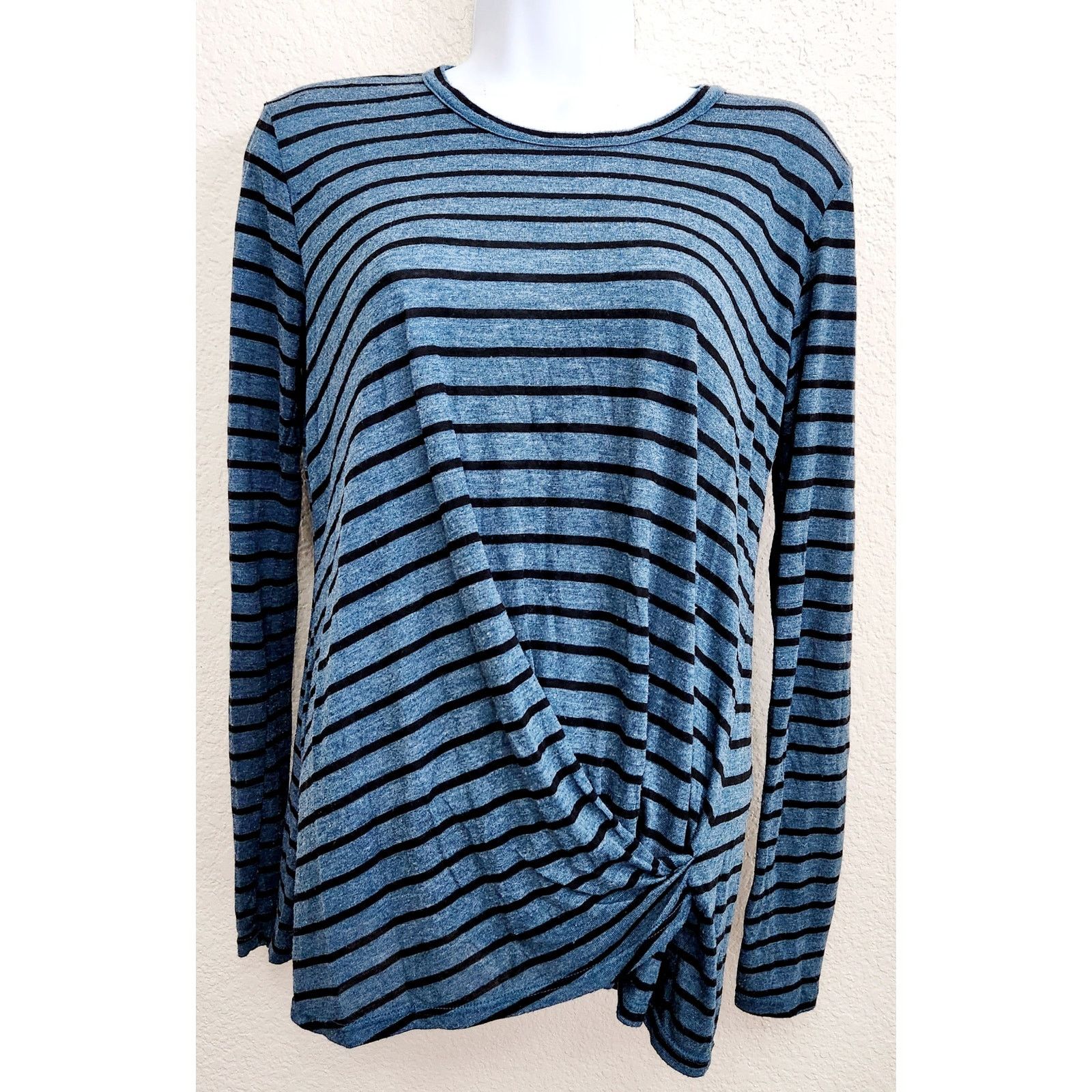 Other Stateside Blue Black Striped Twisted Hem Round Neck Top M Size M / US 6-8 / IT 42-44 - 1 Thumbnail