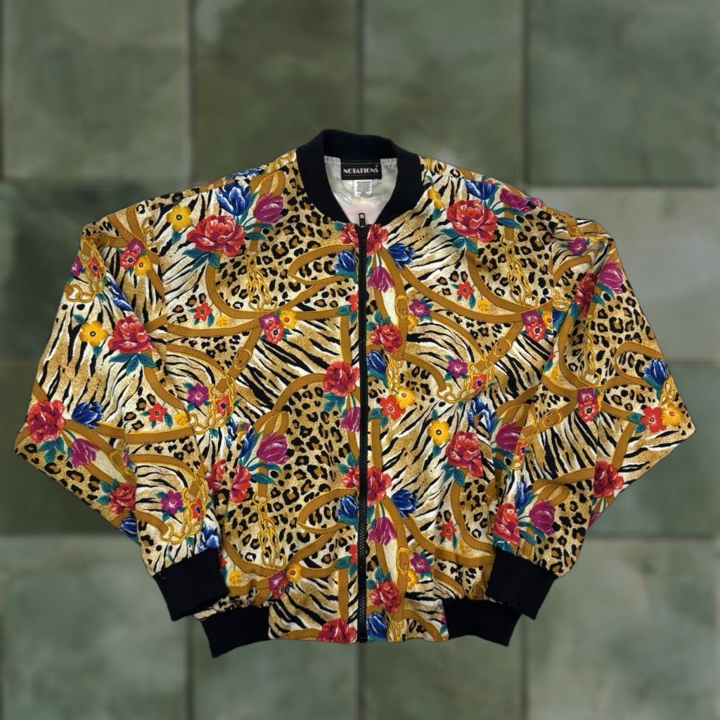 Vintage Vintage Notations Satin Jacket Womens Small All Over Print Full Zip Classic 80s Size S / US 4 / IT 40 - 1 Thumbnail