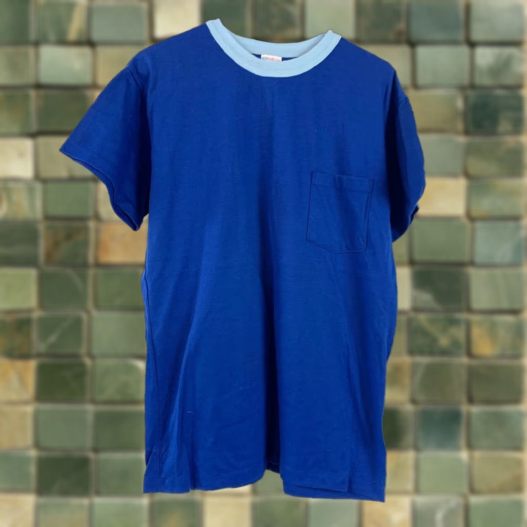 Vintage VINTAGE 909 Collection Blue Ringer Crewneck Pocket Tee T-Shirt XL 50/50 Unisex Short Sleeve 1970s Decade Sportswear/Beach Size US XL / EU 56 / 4 - 1 Thumbnail