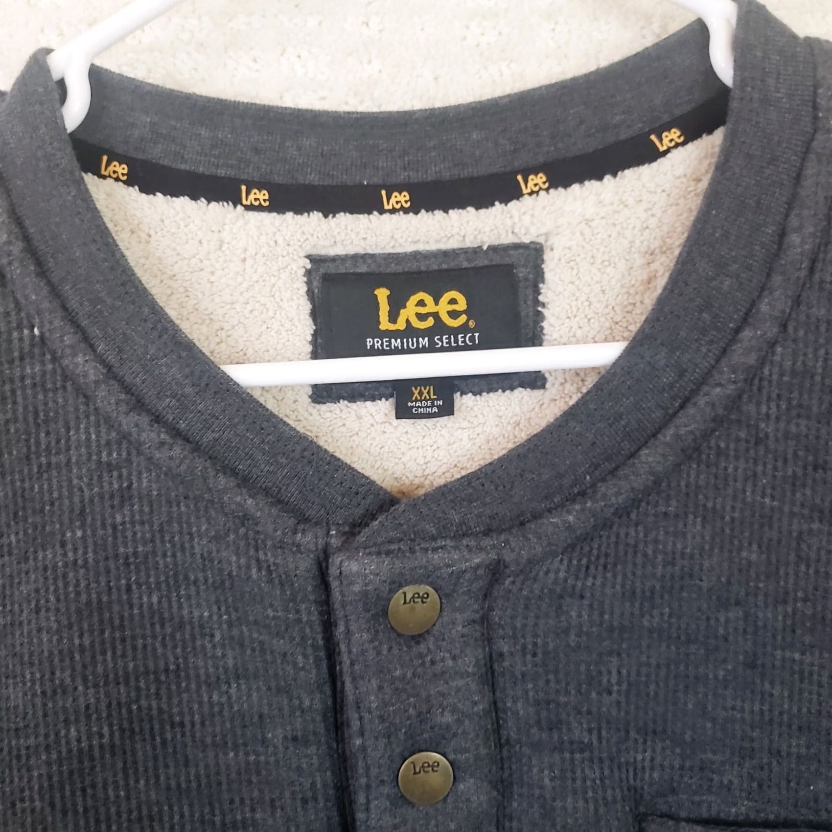 Lee Lee Men’s XXL Sweater Sherpa Lined Henley Gray Thermal Outdoor Warm Workwear Casual Knit Shirt Jumper 2XL Regular Mens Size US XXL / EU 58 / 5 - 7 Thumbnail